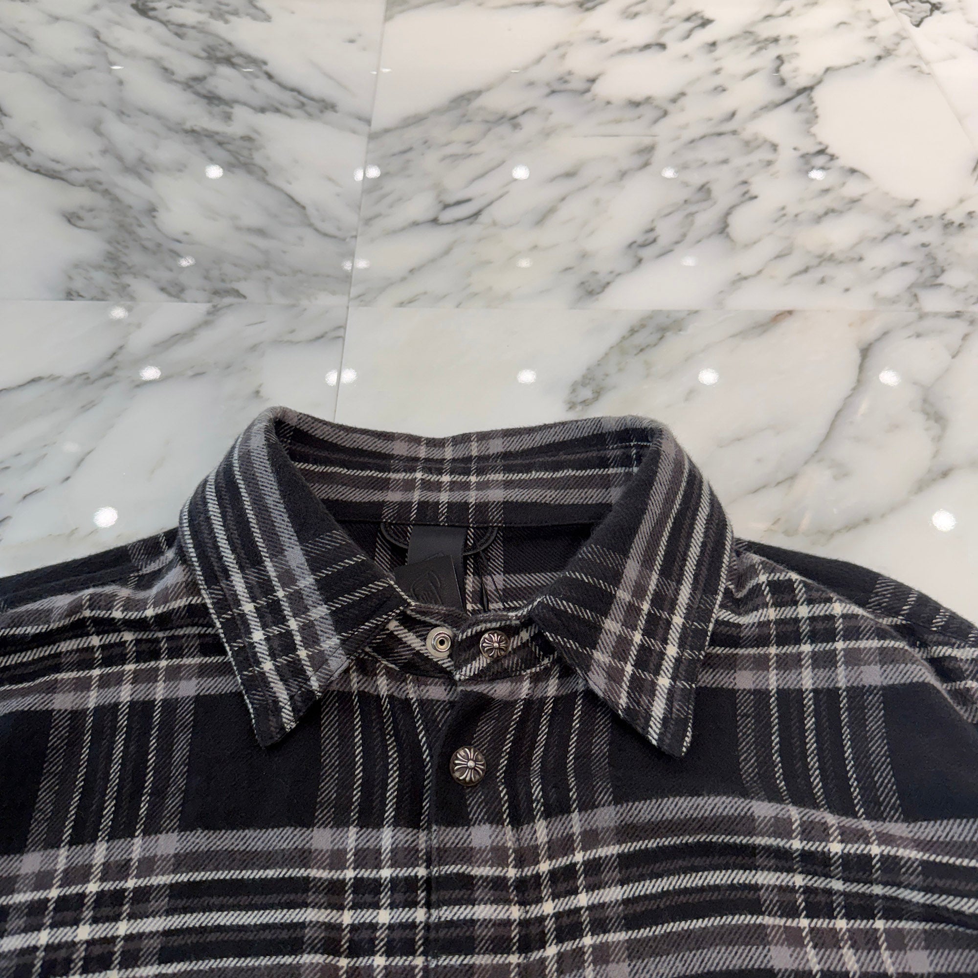 CHROME HEARTS Y NOT Cross Ball Button Check Shirt Size L クロムハーツ ワイノット クロスボールボタン チェックシャツ サイズL