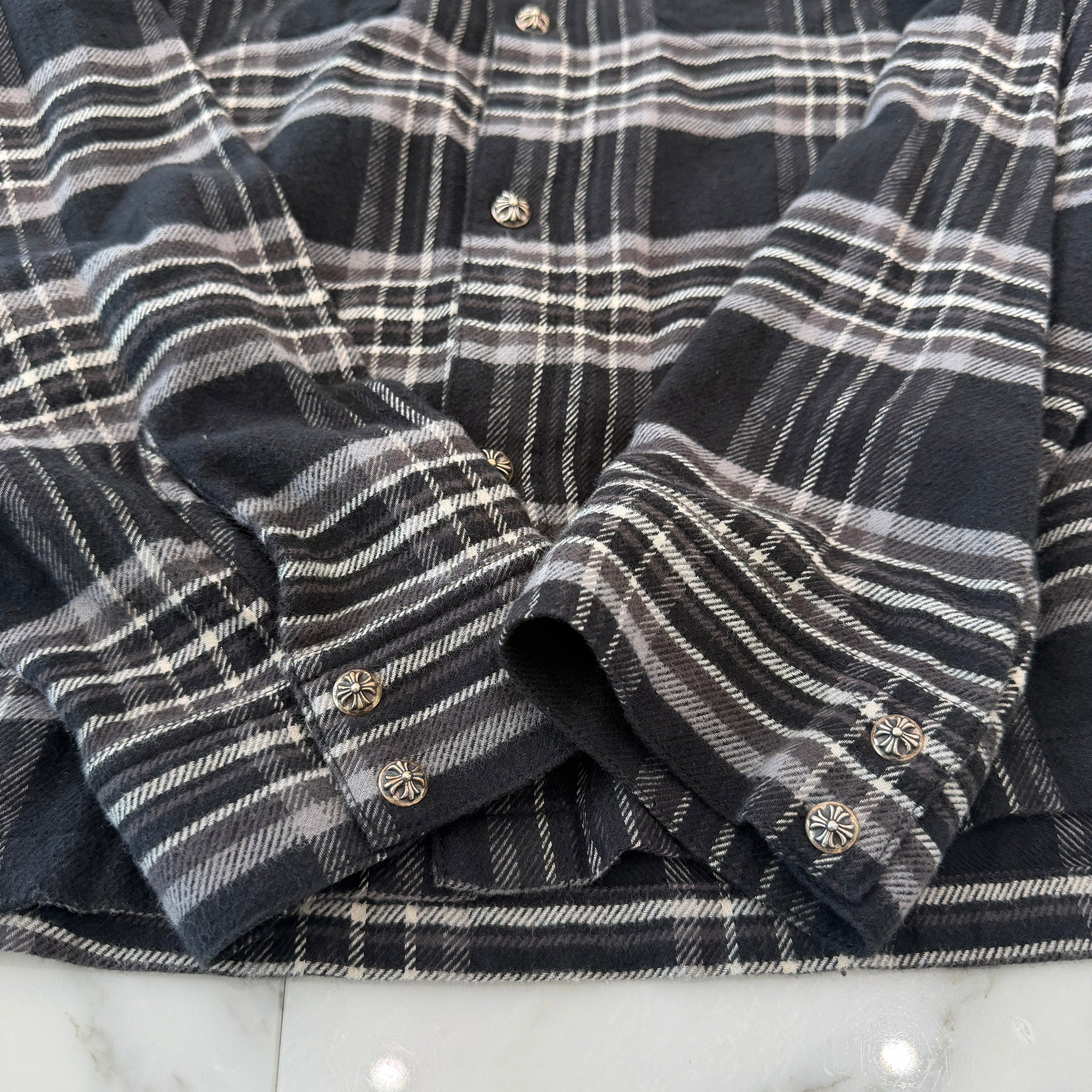 CHROME HEARTS Y NOT Cross Ball Button Check Shirt Size L クロムハーツ ワイノット クロスボールボタン チェックシャツ サイズL