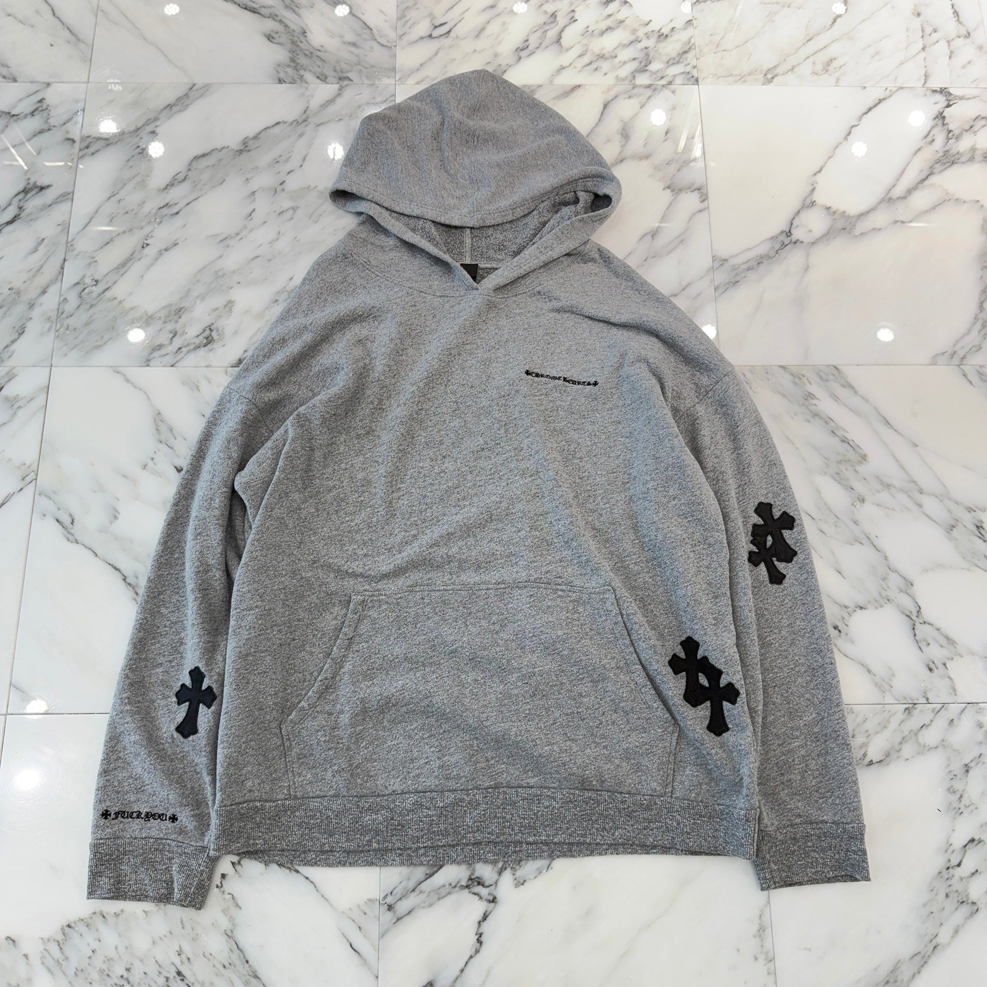 CHROME HEARTS Y NOT Cemetery Cross Leather Patch Pullover Hoodie Size M クロムハーツ ワイノット セメタリークロスレザーパッチ プルオーバーフーディ サイズM