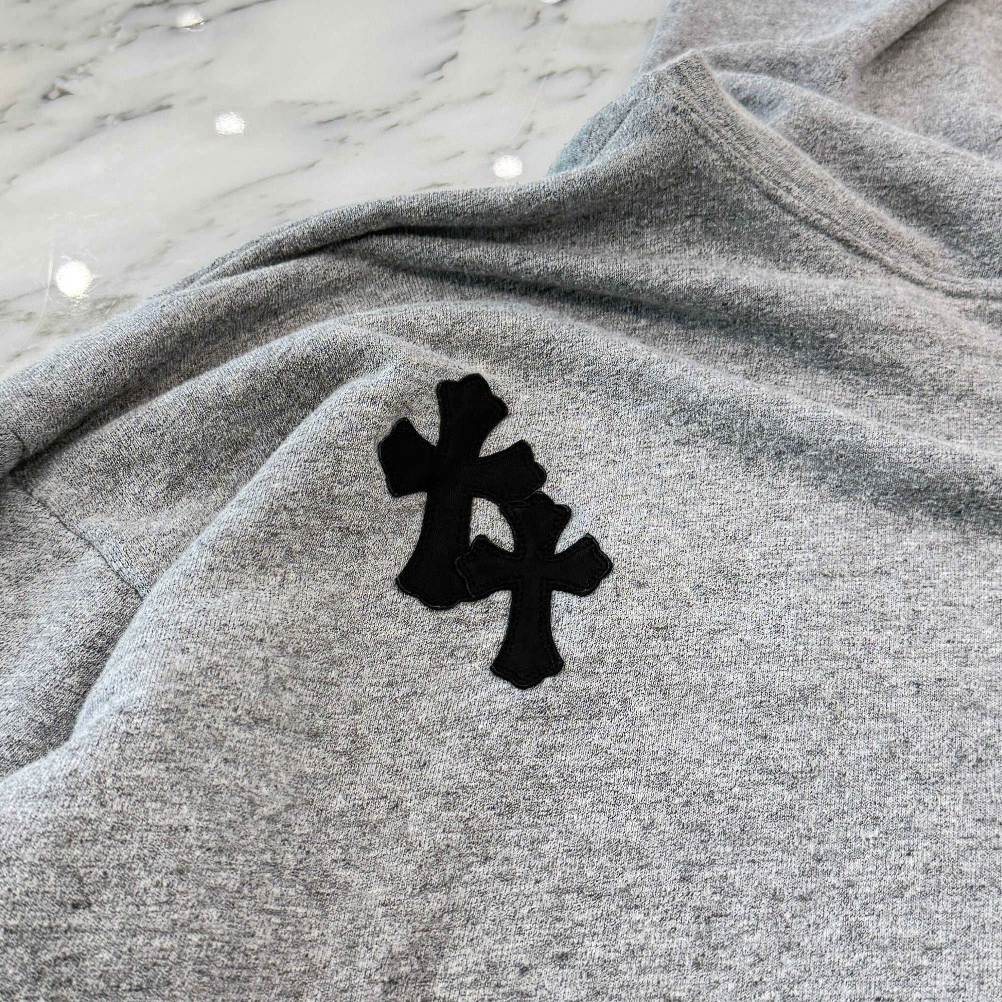 CHROME HEARTS Y NOT Cemetery Cross Leather Patch Pullover Hoodie Size M クロムハーツ ワイノット セメタリークロスレザーパッチ プルオーバーフーディ サイズM