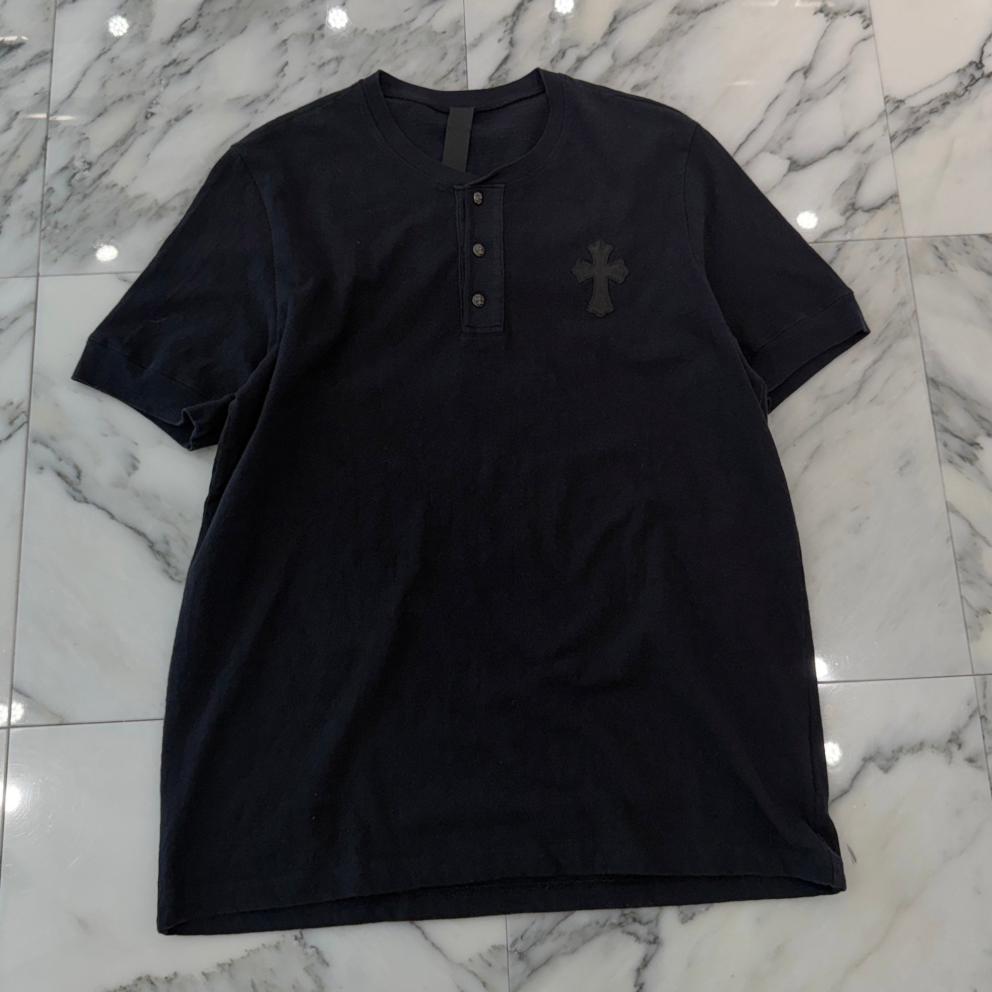 CHROME HEARTS Y NOT 1 Cross Leather Patch Henry Neck Tee Size XL クロムハーツ ワイノット 1 クロスレザーパッチ ヘンリーネック Tシャツ サイズXL