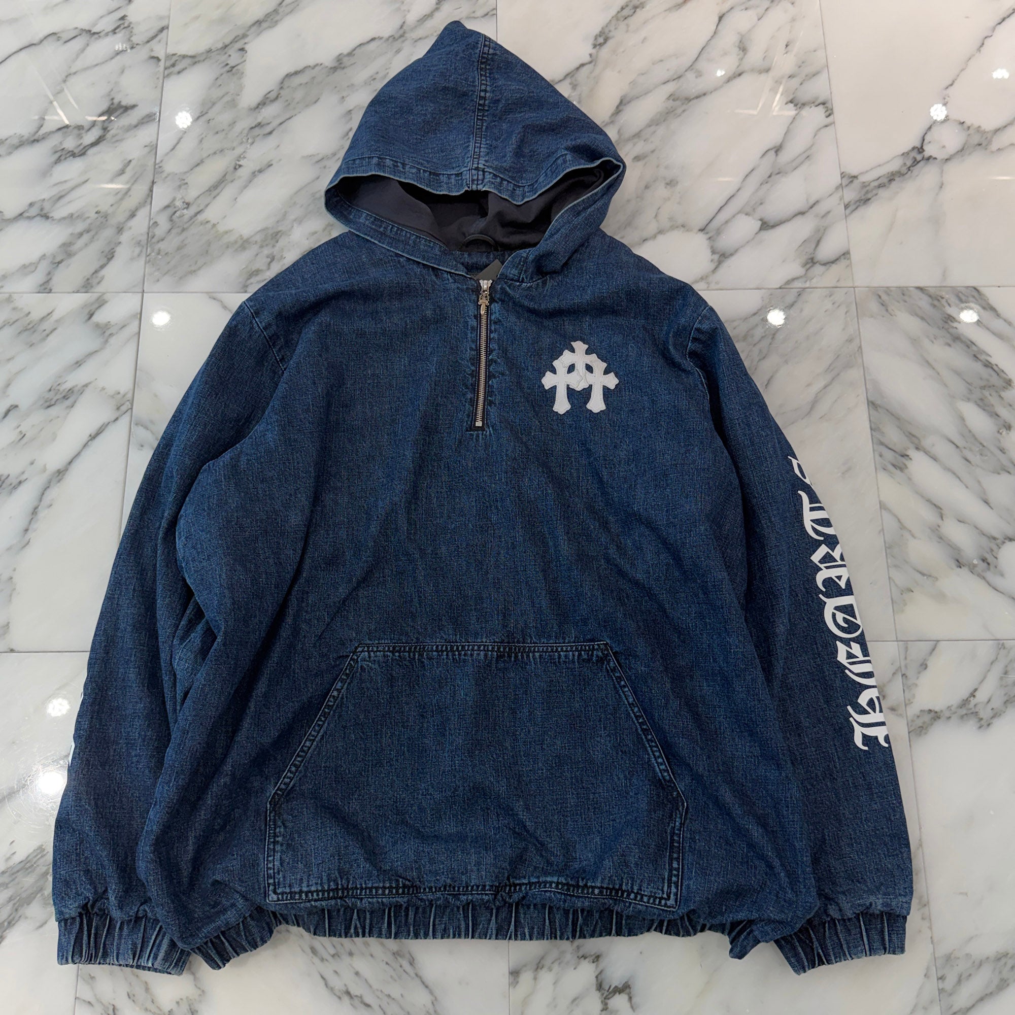 CHROME HEARTS 2024AW Leather Cemetery Triple Cross Denim Anorak Jacket Size XL クロムハーツ レザーセメタリートリプルクロス デニム アノラック ジャケット サイズXL