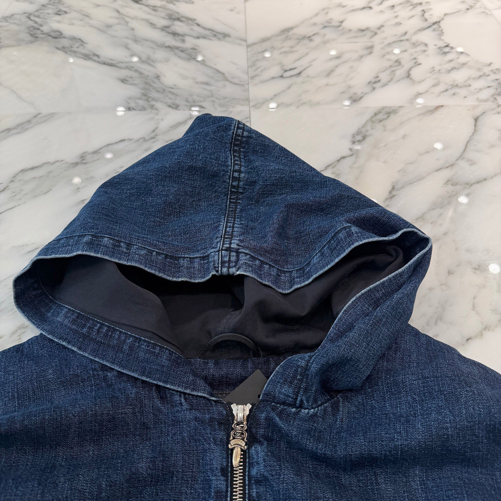 CHROME HEARTS 2024AW Leather Cemetery Triple Cross Denim Anorak Jacket Size XL クロムハーツ レザーセメタリートリプルクロス デニム アノラック ジャケット サイズXL