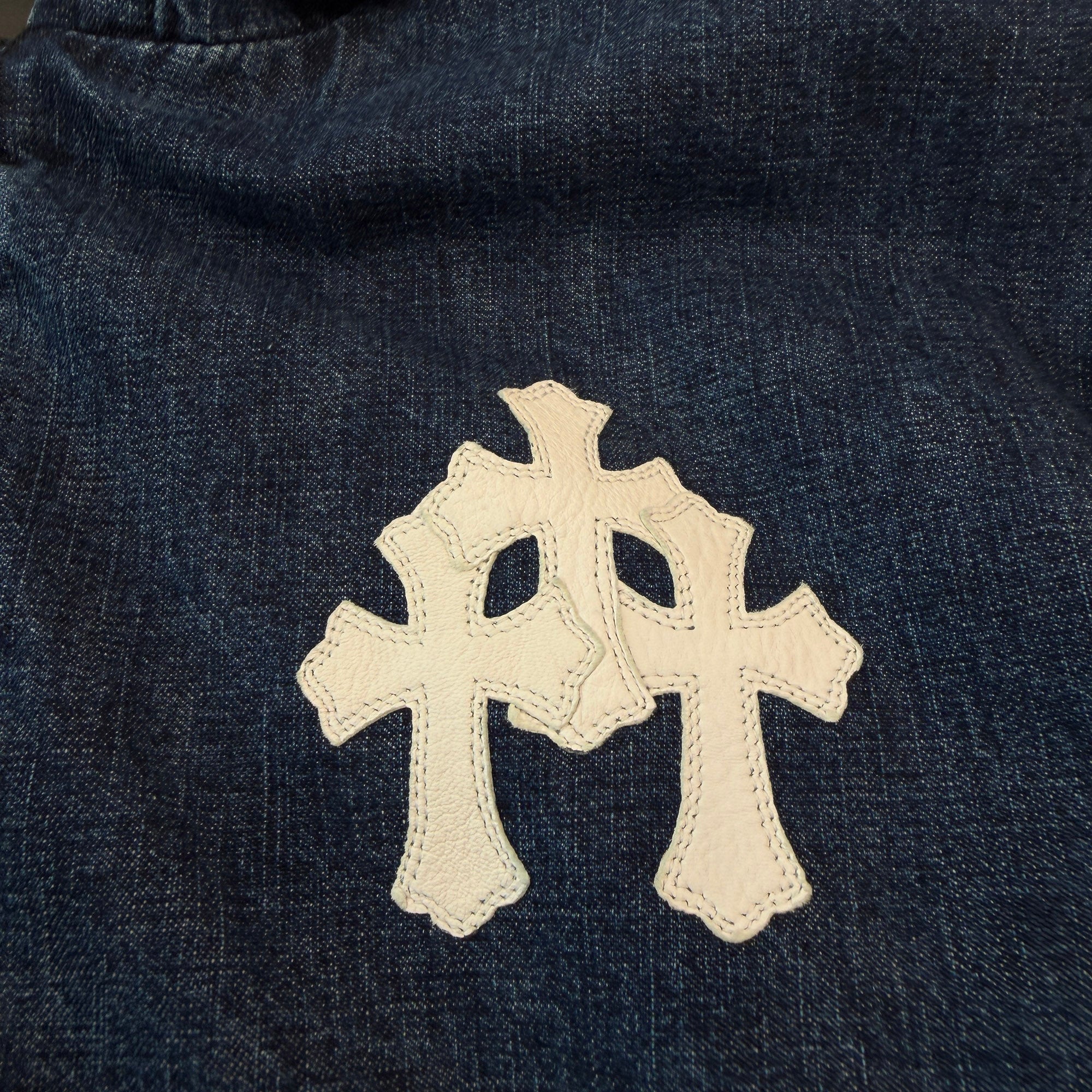 CHROME HEARTS 2024AW Leather Cemetery Triple Cross Denim Anorak Jacket Size XL クロムハーツ レザーセメタリートリプルクロス デニム アノラック ジャケット サイズXL