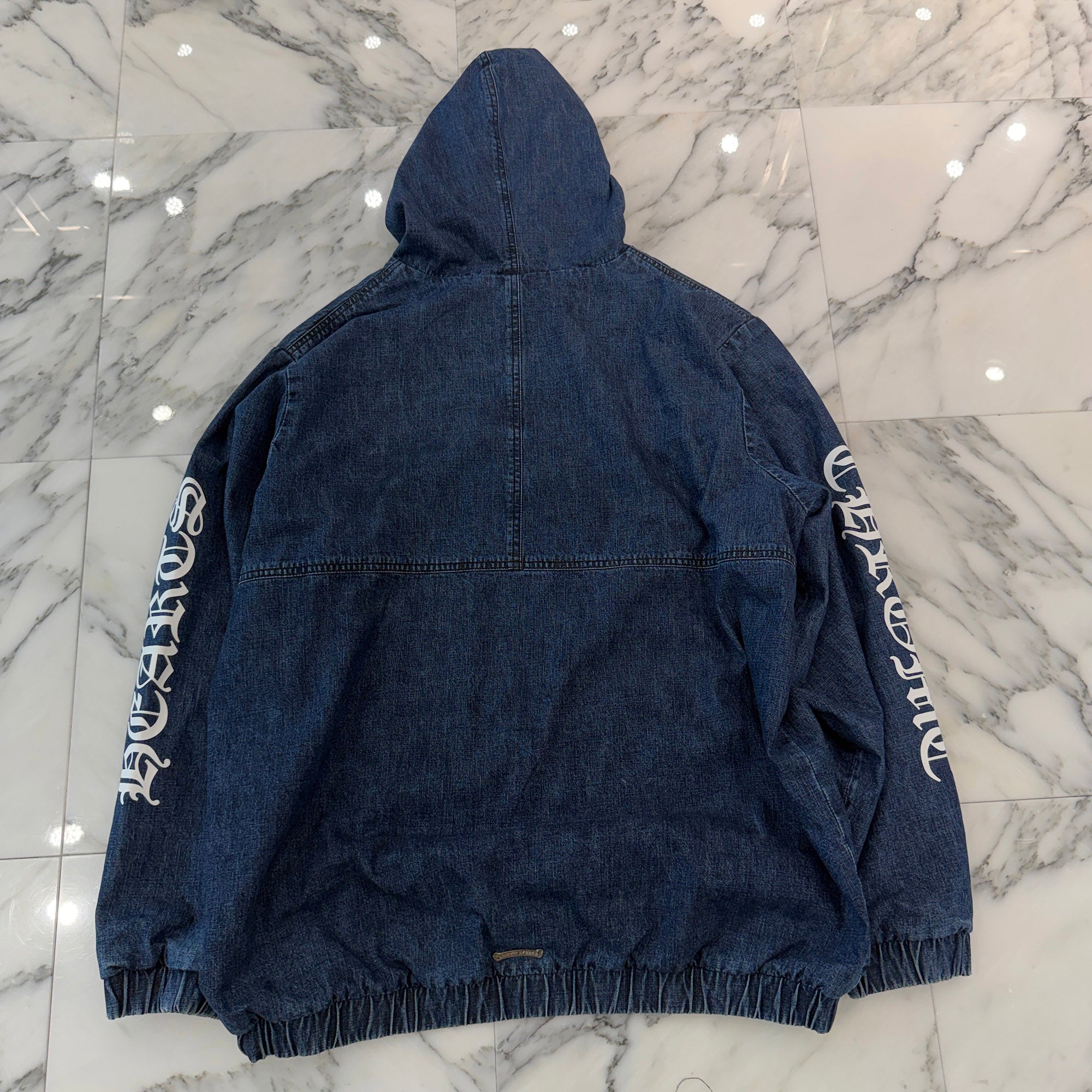 CHROME HEARTS 2024AW Leather Cemetery Triple Cross Denim Anorak Jacket Size XL クロムハーツ レザーセメタリートリプルクロス デニム アノラック ジャケット サイズXL