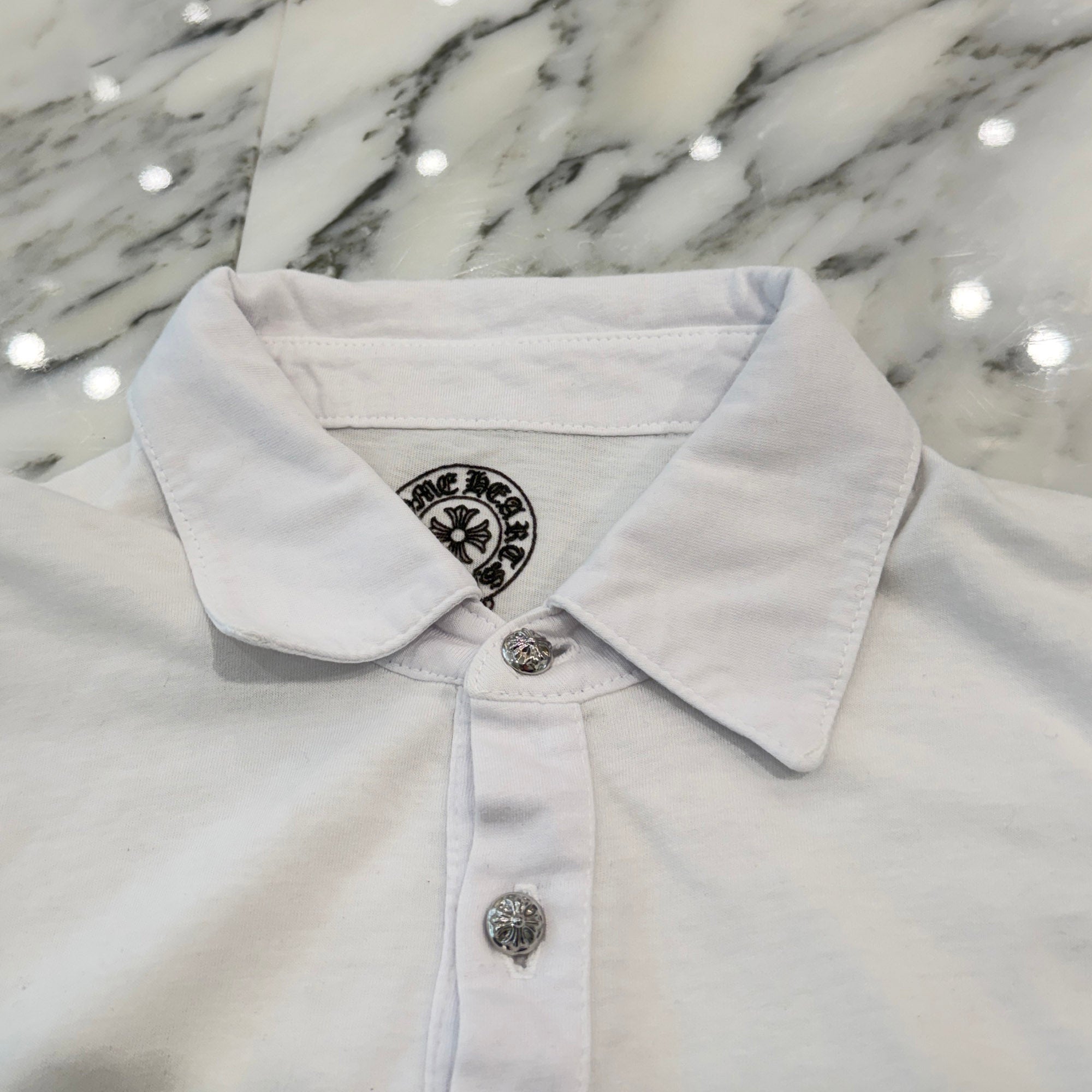CHROME HEARTS Cross Ball button Polo Shirt Size S クロムハーツ クロスボールボタン ポロシャツ サイズS