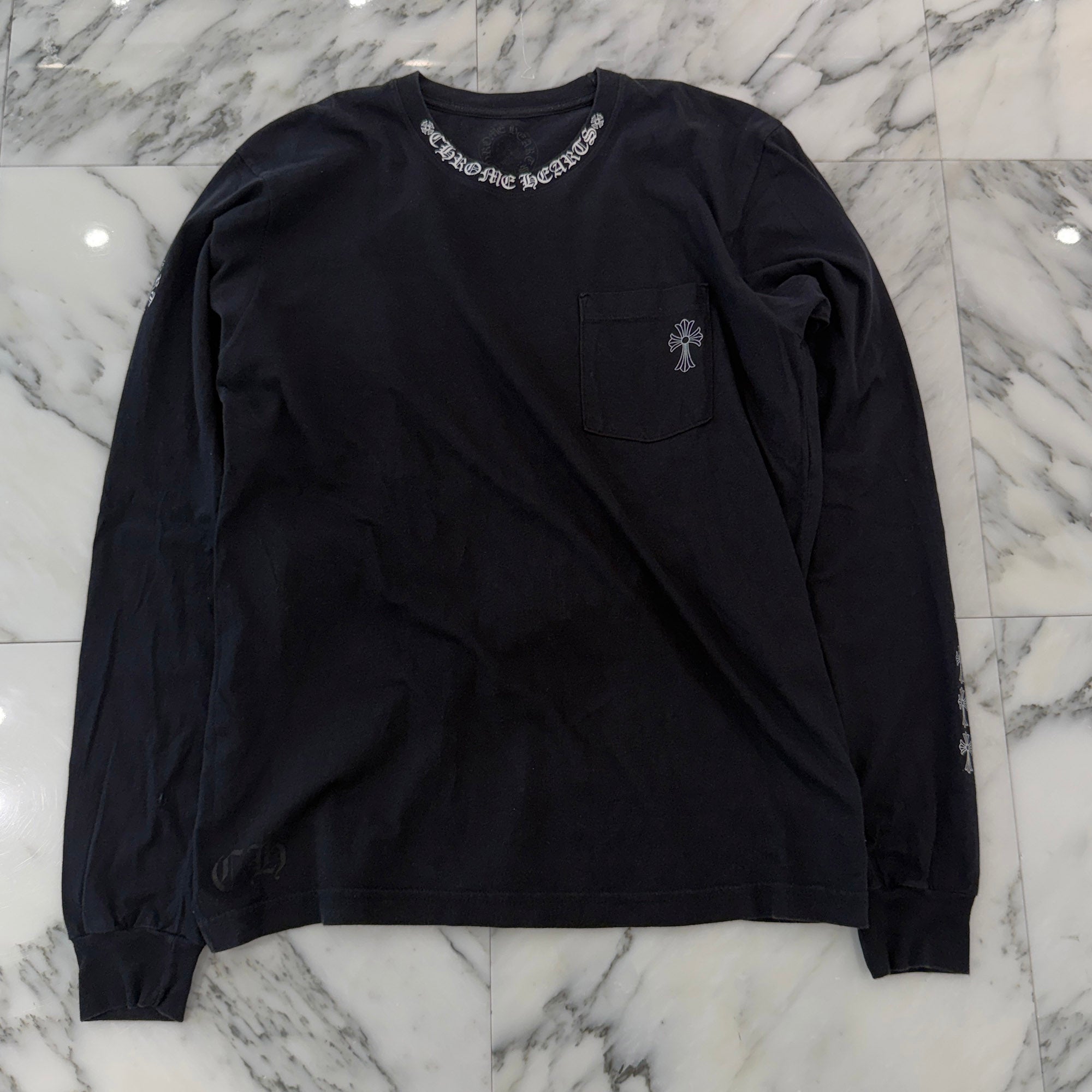 CHROME HEARTS Neck Logo Back & Arm CH Cross Print Long Sleeve Tee Size L クロムハーツ ネックロゴ バック＆アーム CHクロス プリント ロングスリーブ Tシャツ サイズL