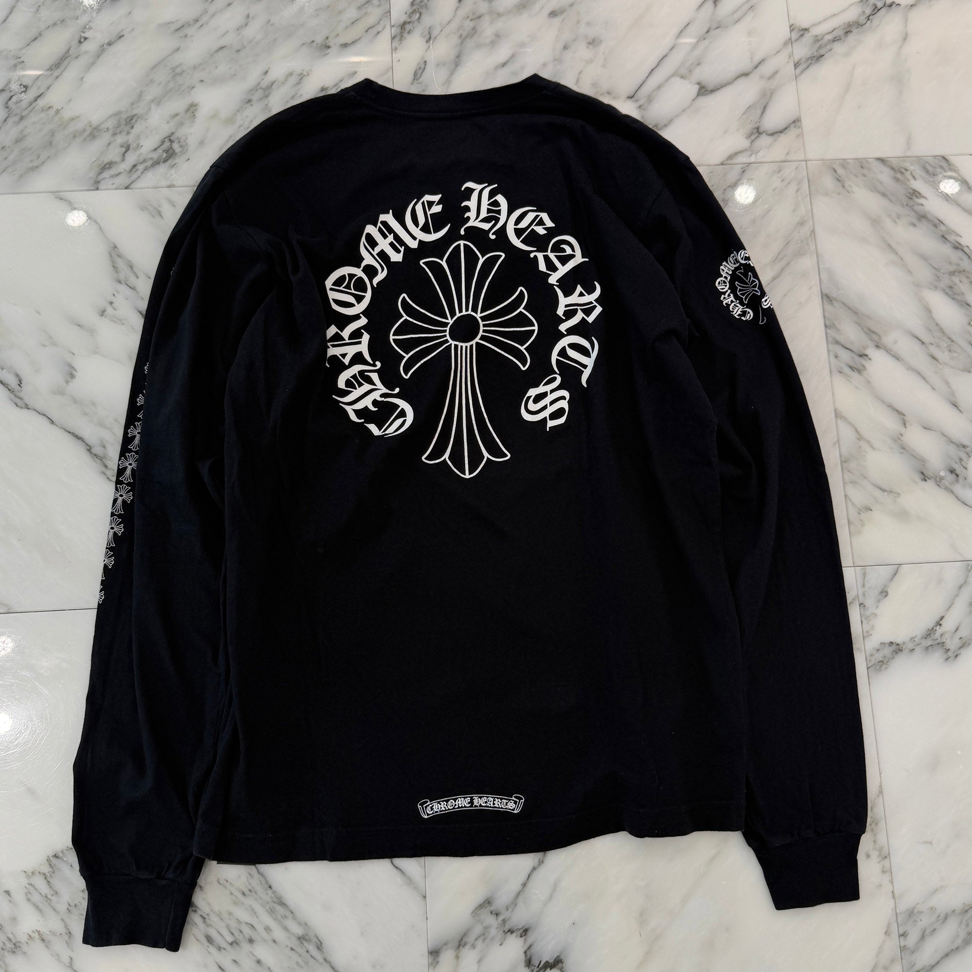 CHROME HEARTS Neck Logo Back & Arm CH Cross Print Long Sleeve Tee Size L クロムハーツ ネックロゴ バック＆アーム CHクロス プリント ロングスリーブ Tシャツ サイズL