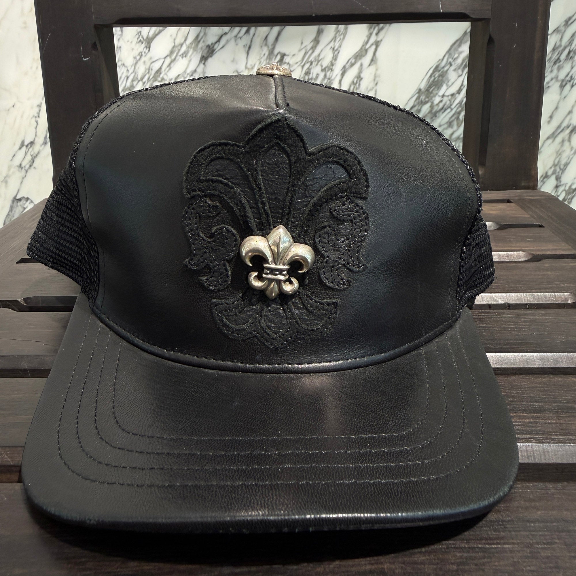CHROME HEARTS BS Flare Leather Patch Trucker Cap Size ONE SIZE (53-60) クロムハーツ BS フレア レザーパッチ トラッカーキャップ サイズONE SIZE (53-60)