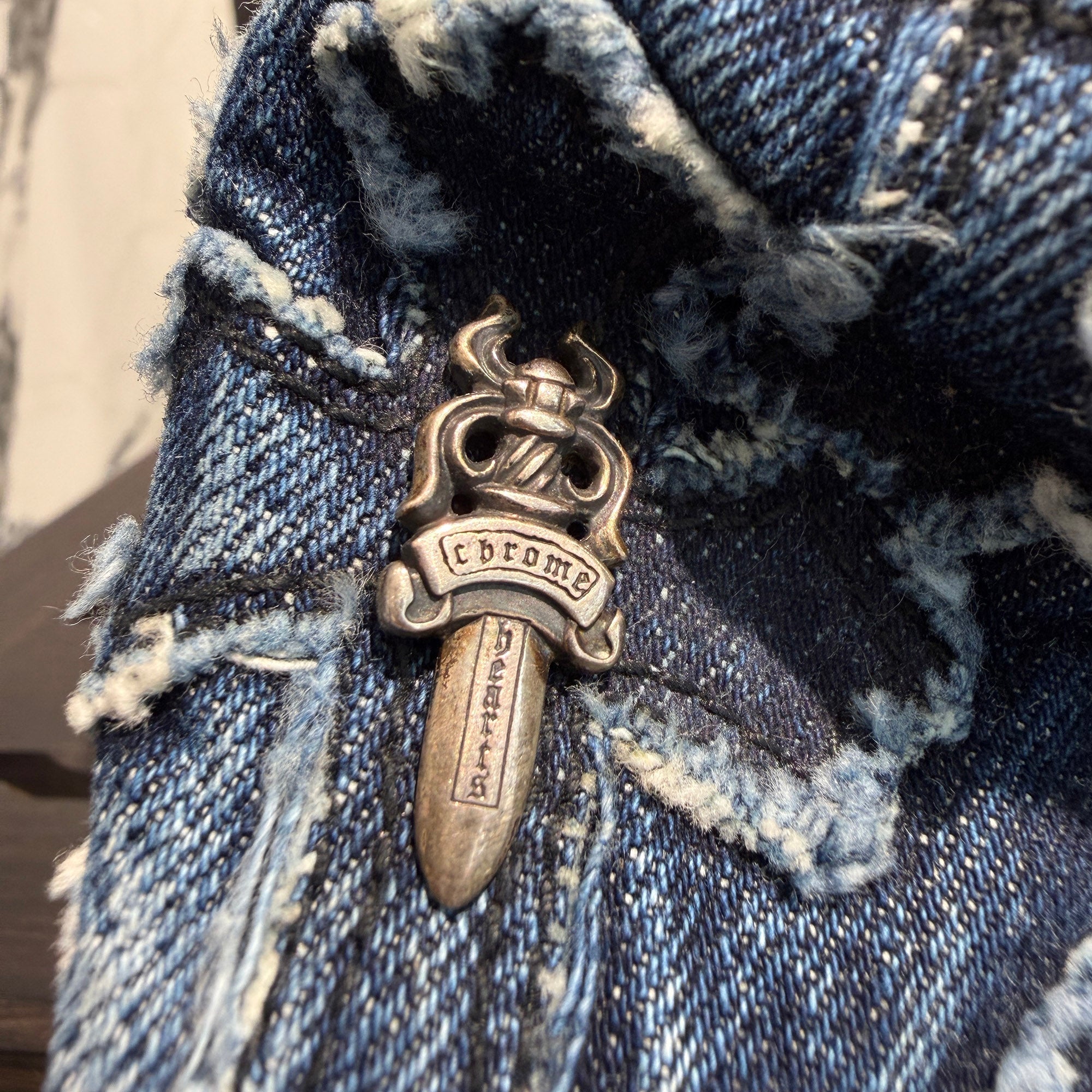 CHROME HEARTS Dagger Rivet Cemetery Cross Patch Denim Bucket Hat Size S(56cm) クロムハーツ ダガーリベット セメタリークロスパッチ デニム バケットハット サイズS(56cm)