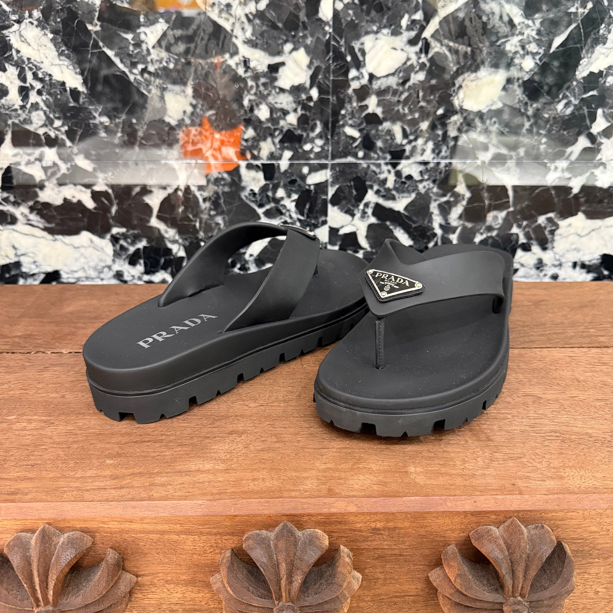 PRADA 2023SS Triangle Logo Plate Rubber Tongs Sandal 2Y3130 Size 9 1/2 (約28.5cm) プラダ トライアングルロゴプレート ラバートングサンダル サイズ9 1/2 (約28.5cm)