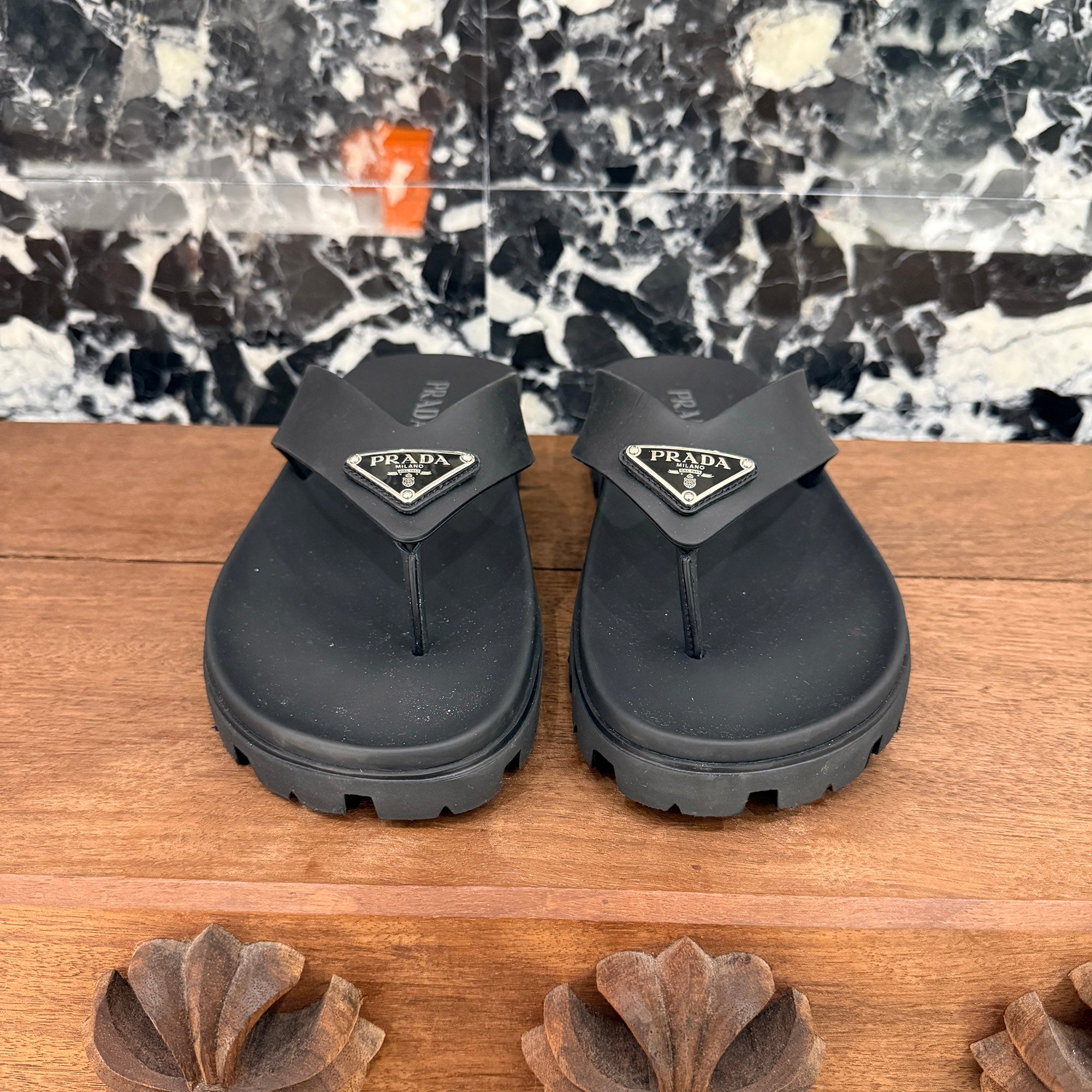 PRADA 2023SS Triangle Logo Plate Rubber Tongs Sandal 2Y3130 Size 9 1/2 (約28.5cm) プラダ トライアングルロゴプレート ラバートングサンダル サイズ9 1/2 (約28.5cm)