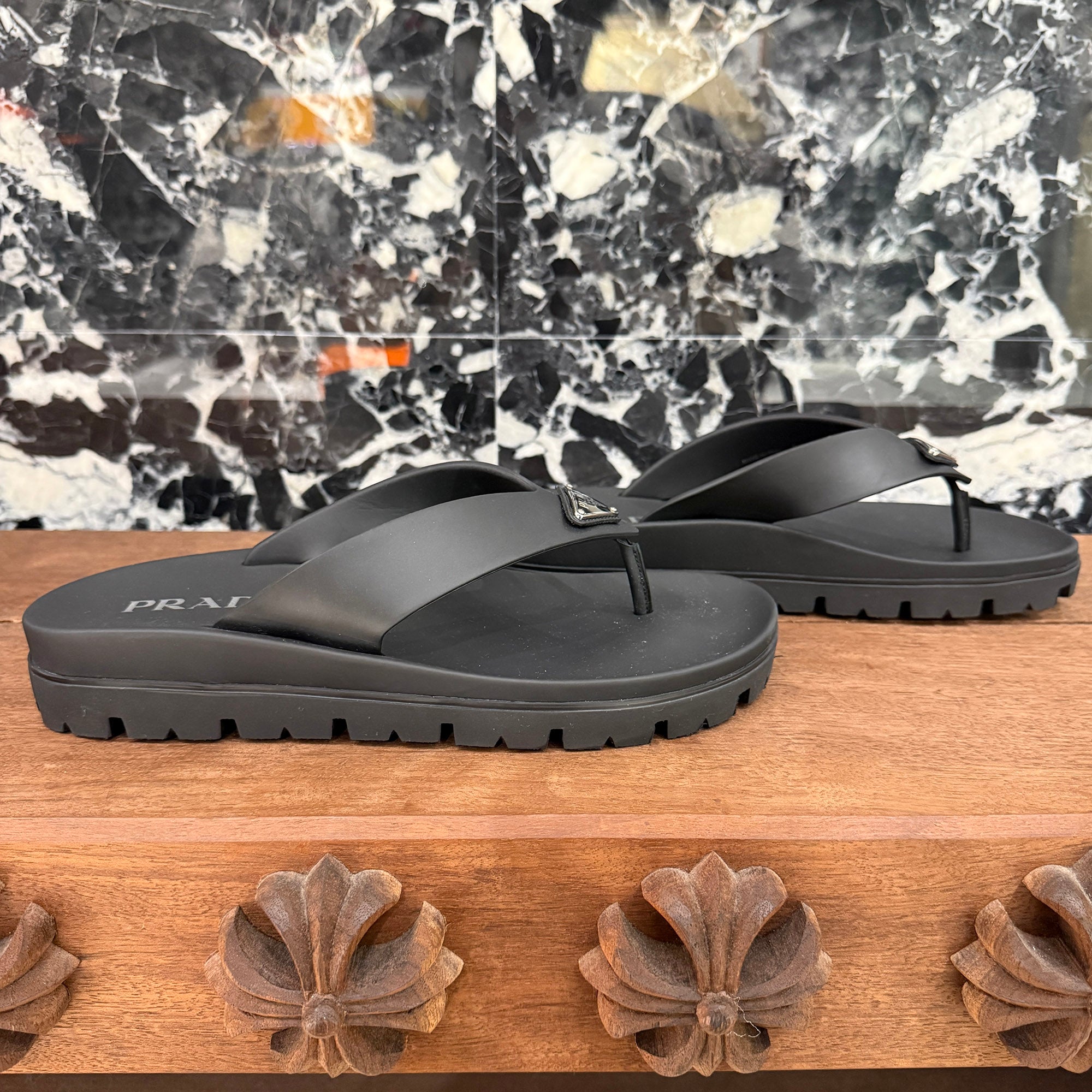 PRADA 2023SS Triangle Logo Plate Rubber Tongs Sandal 2Y3130 Size 9 1/2 (約28.5cm) プラダ トライアングルロゴプレート ラバートングサンダル サイズ9 1/2 (約28.5cm)