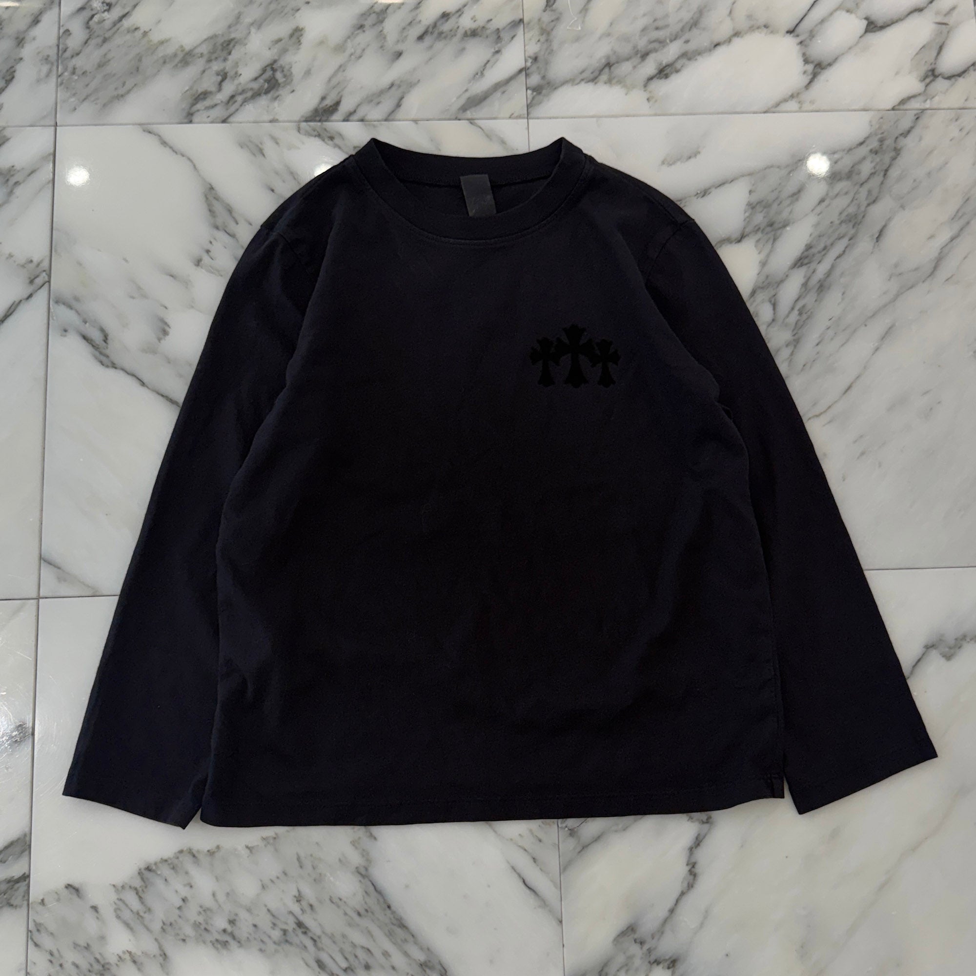 CHROME HEARTS Y NOT King Taco 3 Cemetery Cross Flock Print Long Sleeve Tee Size S クロムハーツ ワイノット キングタコ 3セメタリークロス フロッキーパッチ プリント ロングスリーブTシャツ サイズS