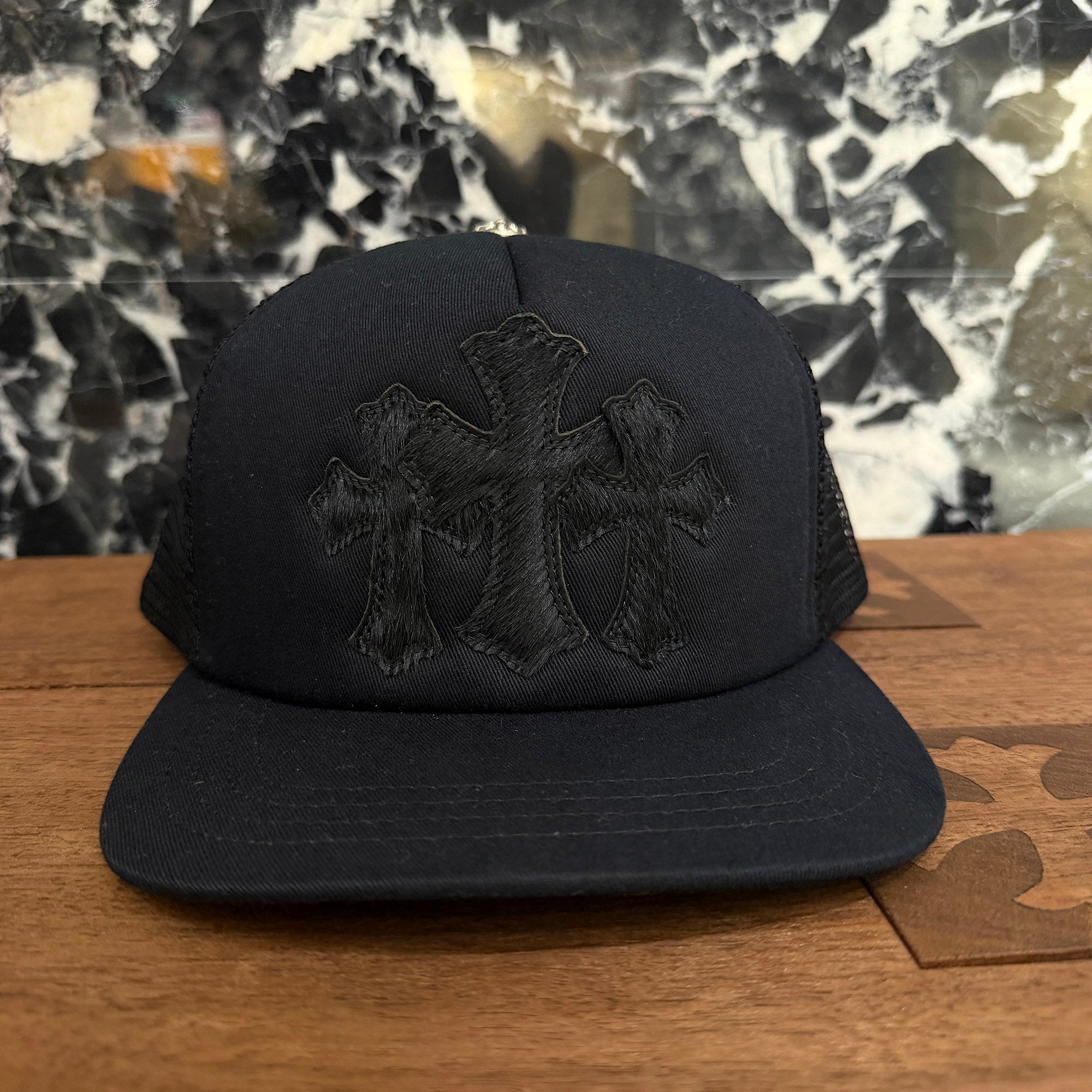 CHROME HEARTS Triple Cross Harako Leather Patch Trucker Cap ONE SIZE (51-61) クロムハーツ トリプルクロス ハラコレザー パッチトラッカーキャップ サイズONE SIZE (51-61)