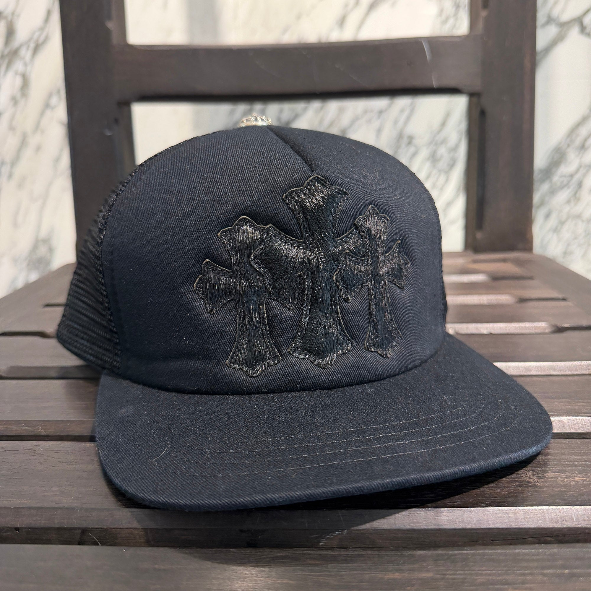 CHROME HEARTS Triple Cross Harako Leather Patch Trucker Cap ONE SIZE (51-61) クロムハーツ トリプルクロス ハラコレザー パッチトラッカーキャップ サイズONE SIZE (51-61)