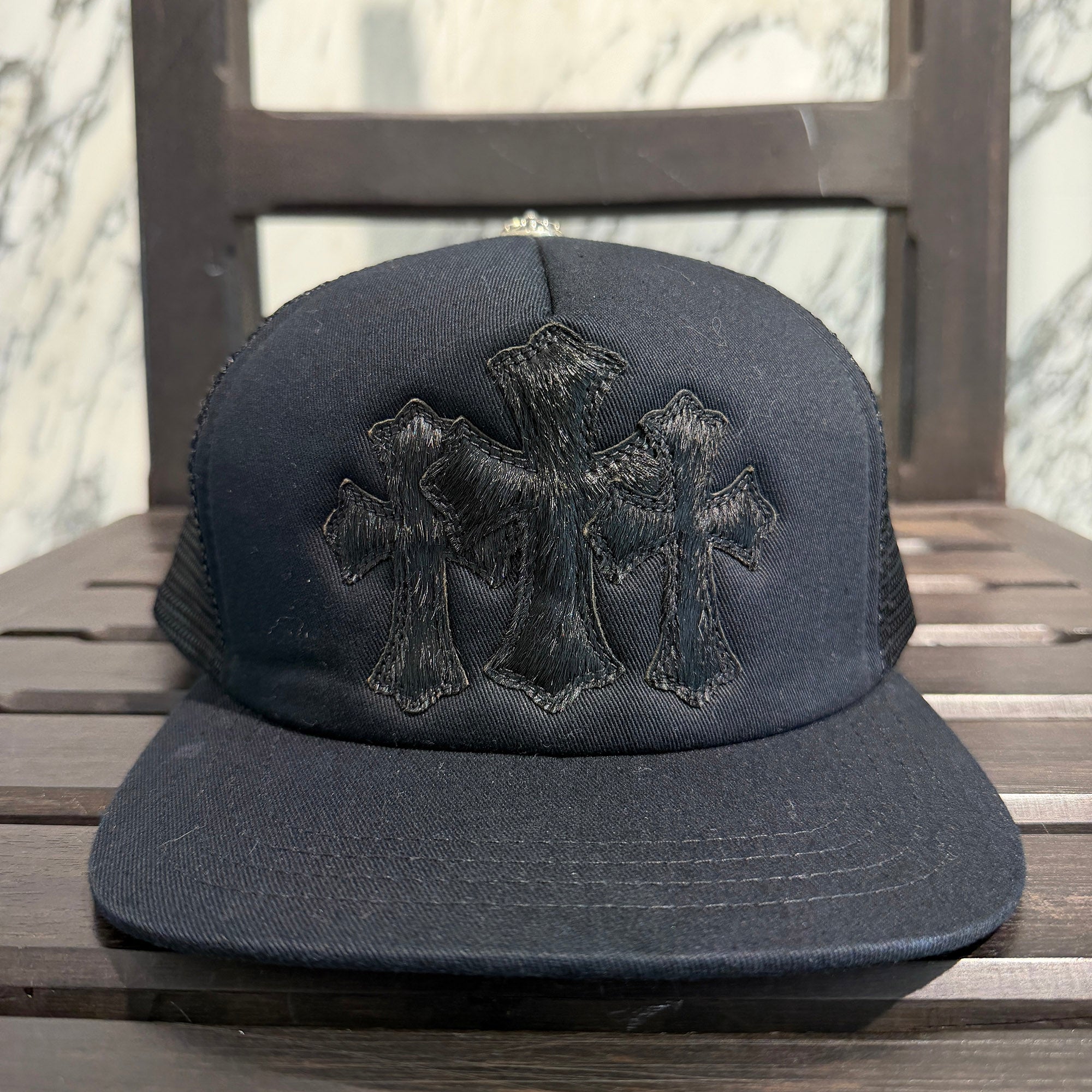 CHROME HEARTS Triple Cross Harako Leather Patch Trucker Cap ONE SIZE (51-61) クロムハーツ トリプルクロス ハラコレザー パッチトラッカーキャップ サイズONE SIZE (51-61)