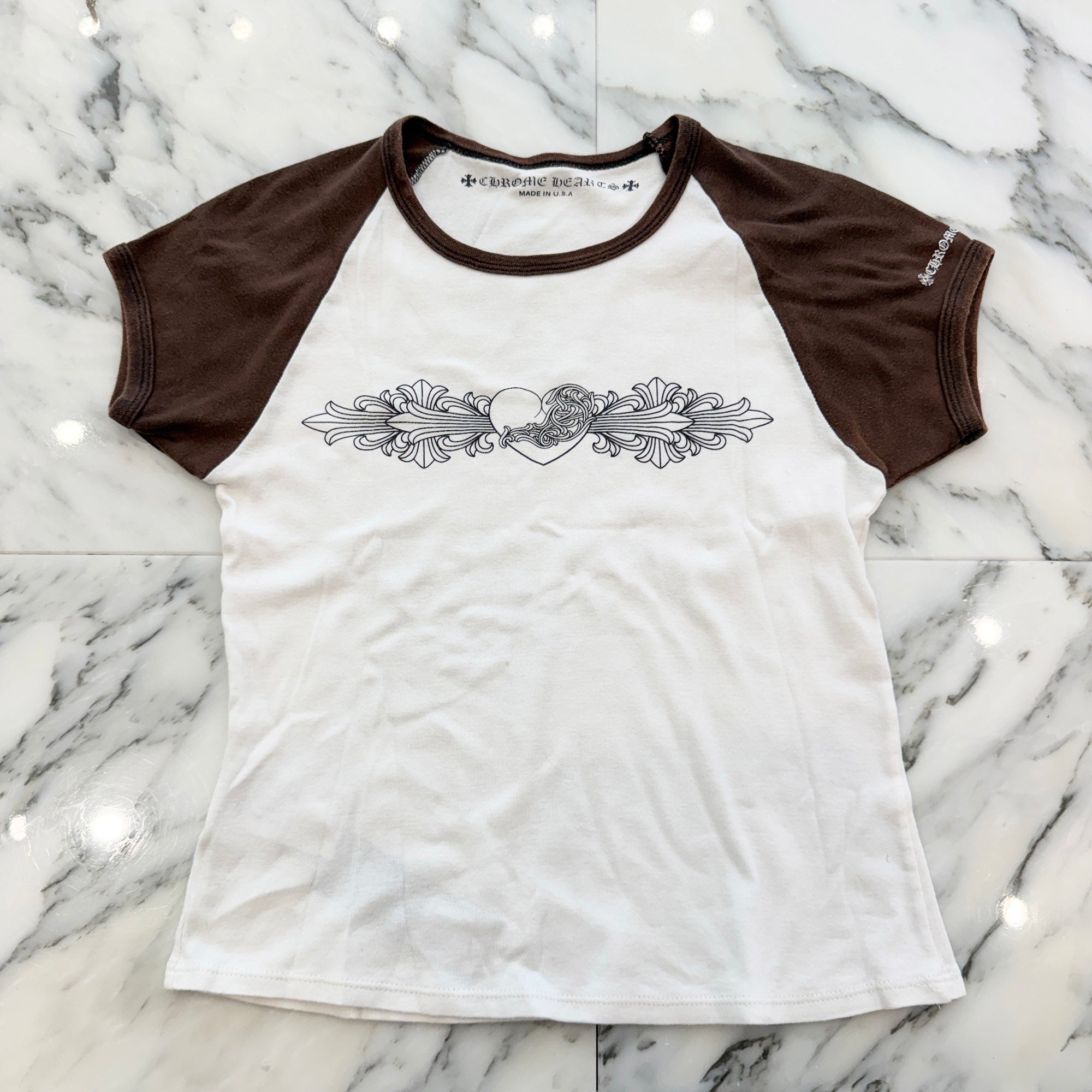 CHROME HEARTS Floral Cross Viny Heart Print Raglan Tee Size L クロムハーツ フローラルクロス ヴィニーハートプリント ラグランTシャツ サイズL