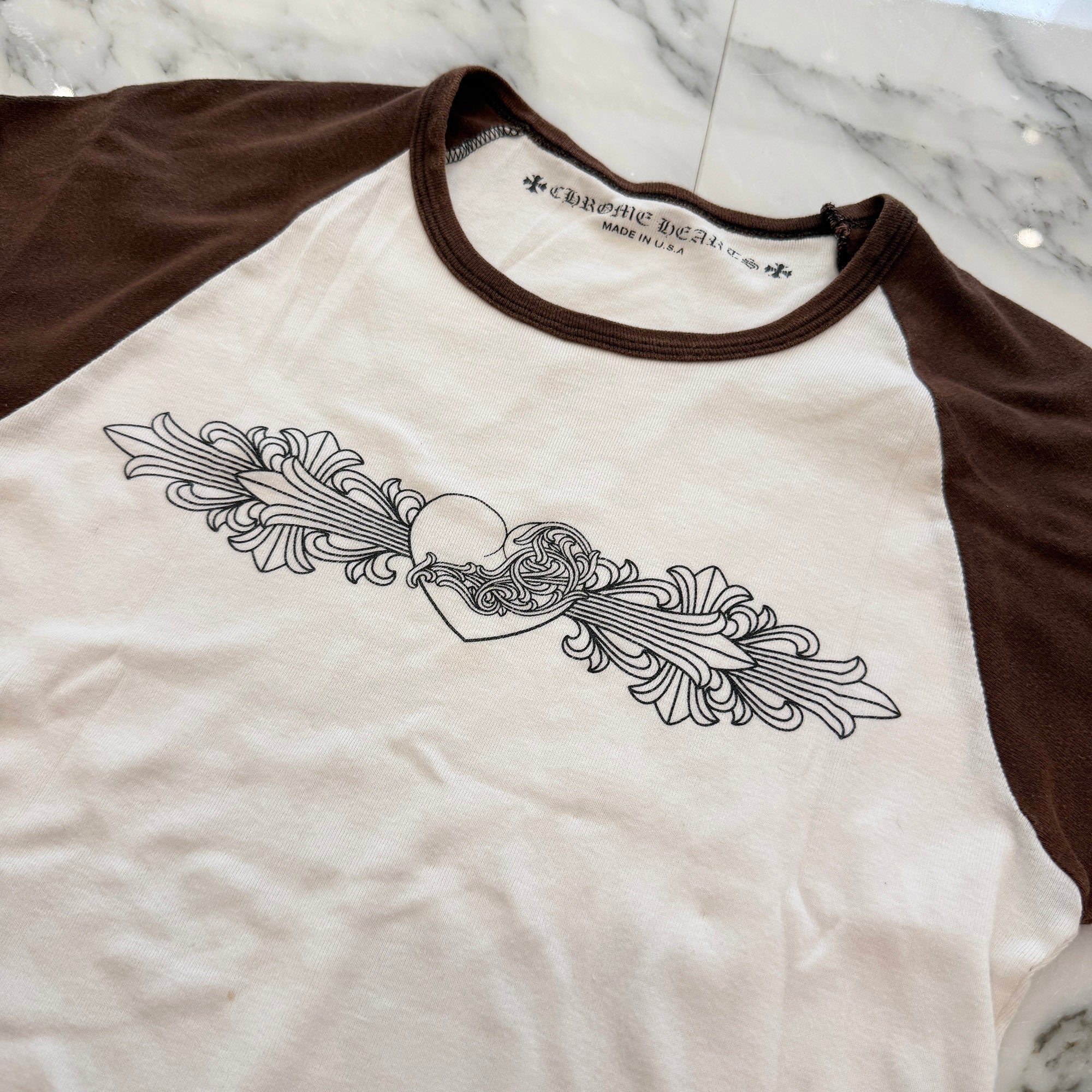 CHROME HEARTS Floral Cross Viny Heart Print Raglan Tee Size L クロムハーツ フローラルクロス ヴィニーハートプリント ラグランTシャツ サイズL