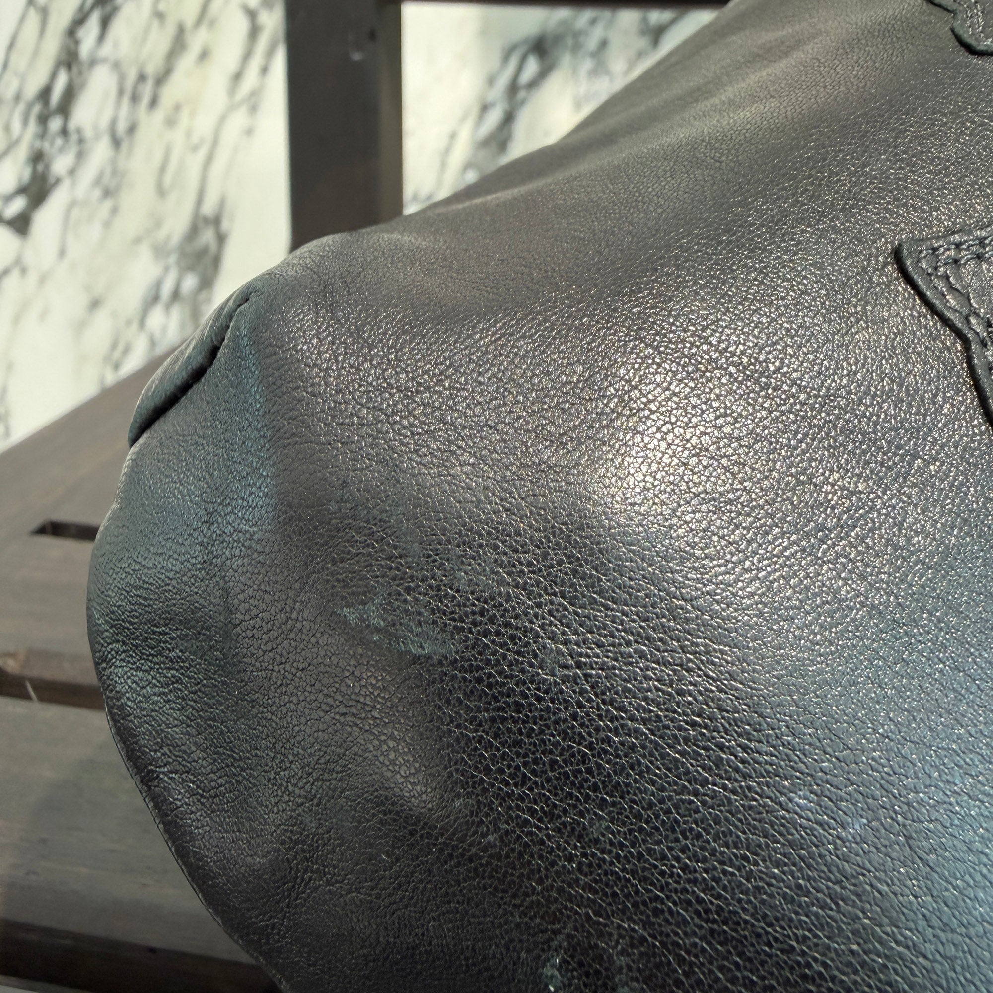 CHROME HEARTS Leather Cross Patch Drawstring Sack Leather Bag クロムハーツ レザークロスパッチ ドローストリング サックレザーバッグ 巾着