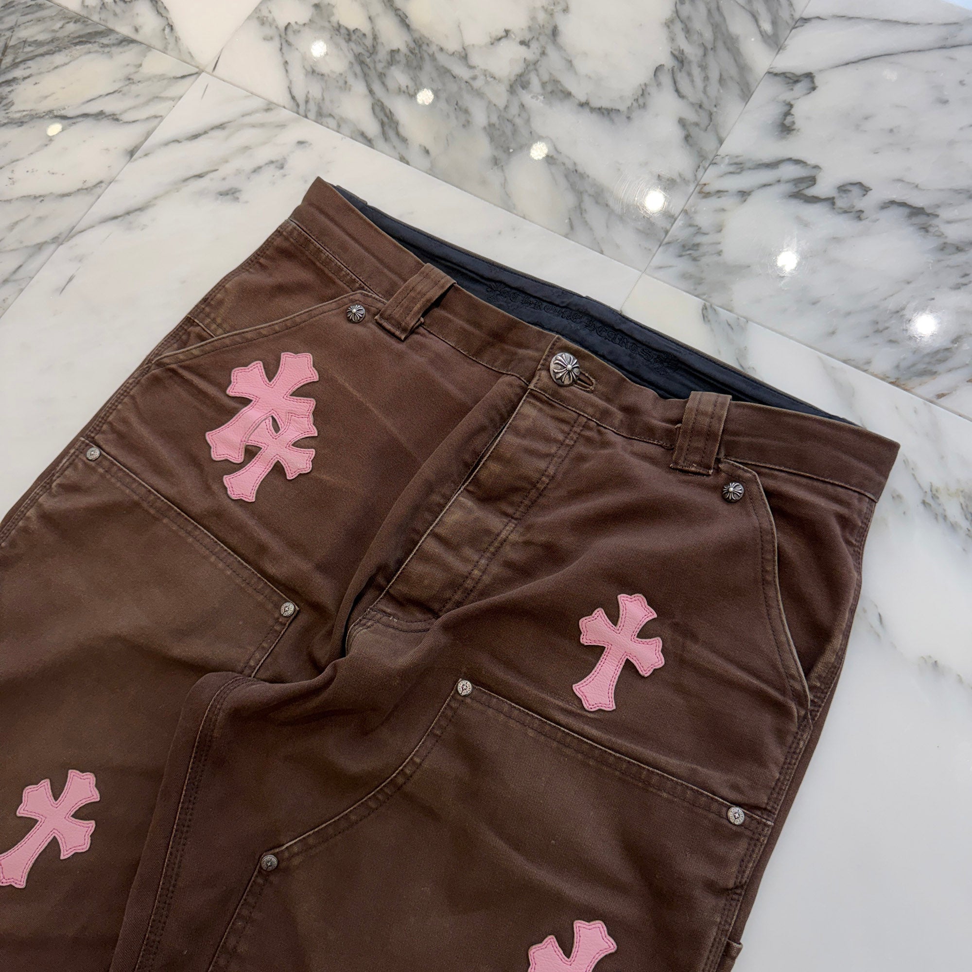 CHROME HEARTS Cross Leather Patch Carpenter Cross Ball Button Cotton Pants Size 34 クロムハーツ クロスレザーパッチ カーペンター クロスボールボタン コットンパンツ サイズ34
