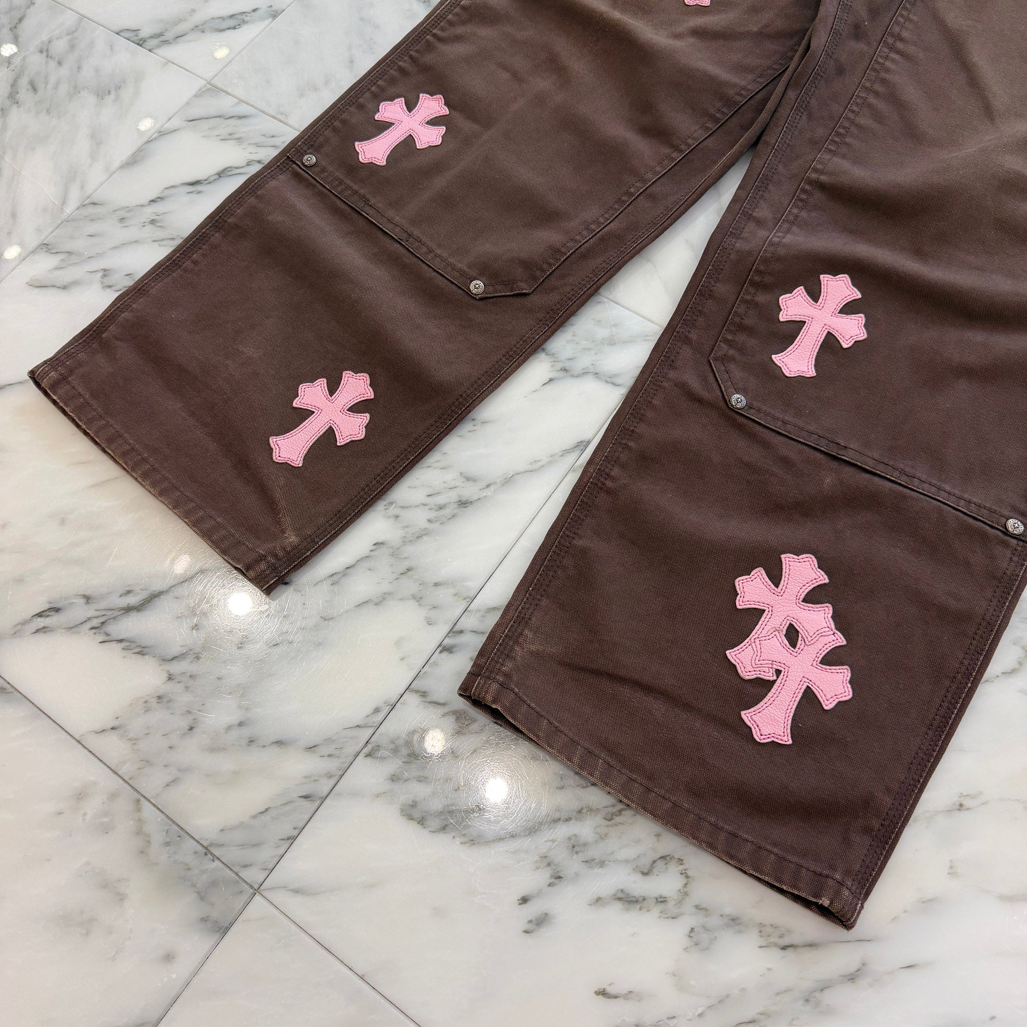 CHROME HEARTS Cross Leather Patch Carpenter Cross Ball Button Cotton Pants Size 34 クロムハーツ クロスレザーパッチ カーペンター クロスボールボタン コットンパンツ サイズ34