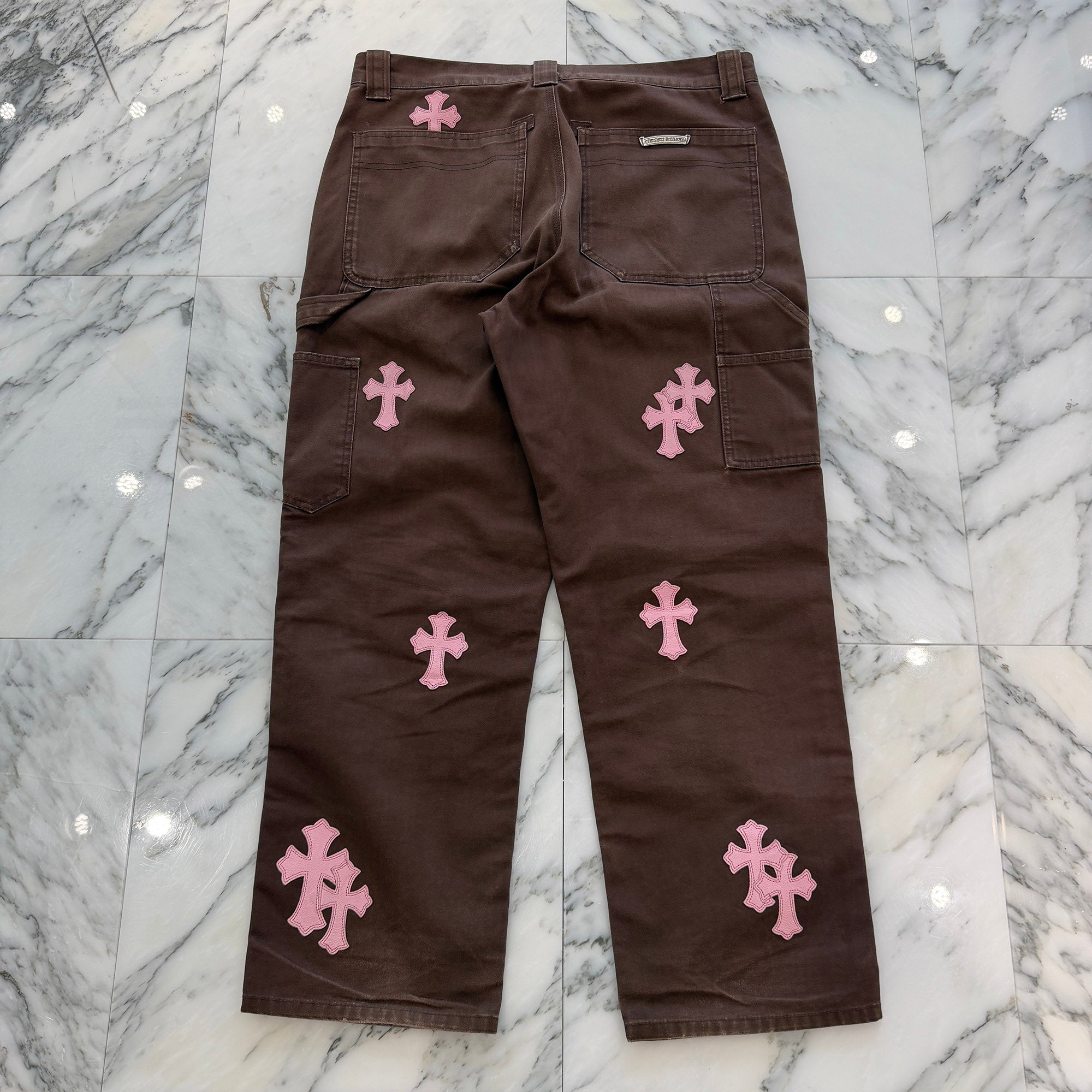 CHROME HEARTS Cross Leather Patch Carpenter Cross Ball Button Cotton Pants Size 34 クロムハーツ クロスレザーパッチ カーペンター クロスボールボタン コットンパンツ サイズ34
