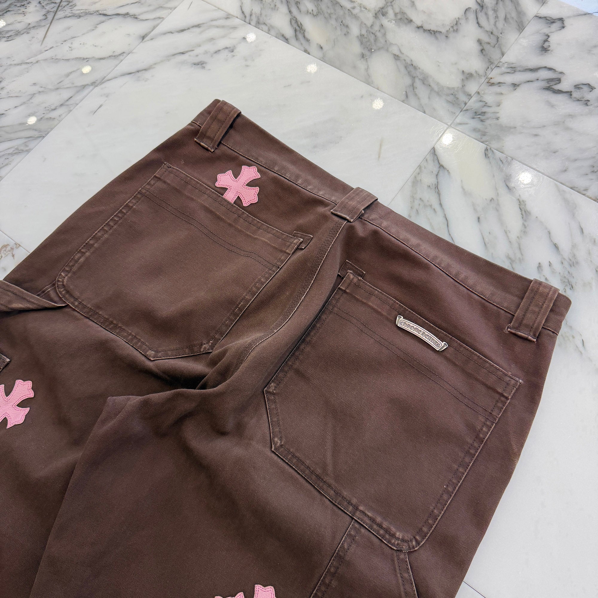 CHROME HEARTS Cross Leather Patch Carpenter Cross Ball Button Cotton Pants Size 34 クロムハーツ クロスレザーパッチ カーペンター クロスボールボタン コットンパンツ サイズ34