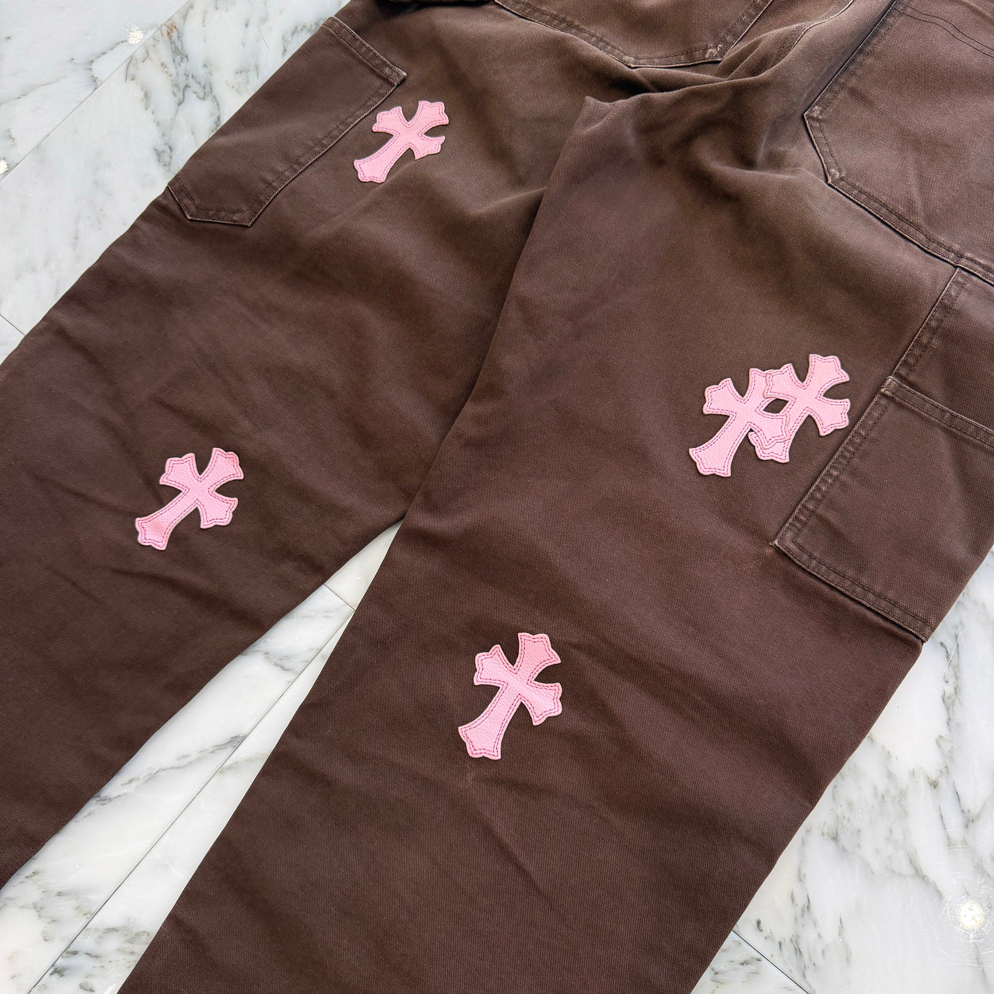 CHROME HEARTS Cross Leather Patch Carpenter Cross Ball Button Cotton Pants Size 34 クロムハーツ クロスレザーパッチ カーペンター クロスボールボタン コットンパンツ サイズ34