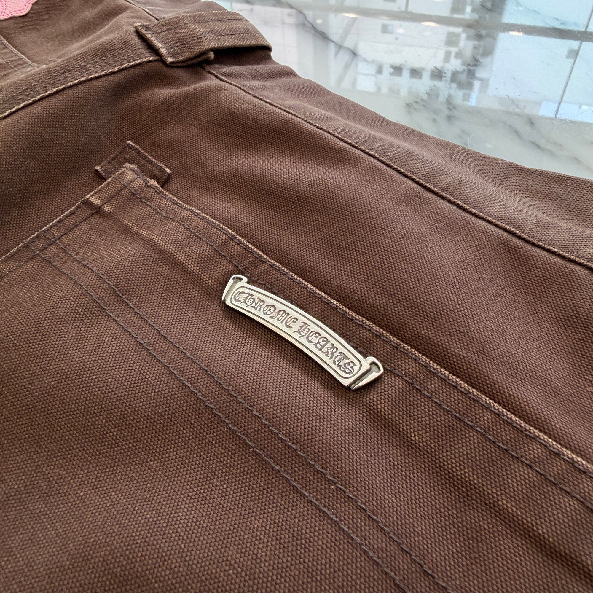 CHROME HEARTS Cross Leather Patch Carpenter Cross Ball Button Cotton Pants Size 34 クロムハーツ クロスレザーパッチ カーペンター クロスボールボタン コットンパンツ サイズ34