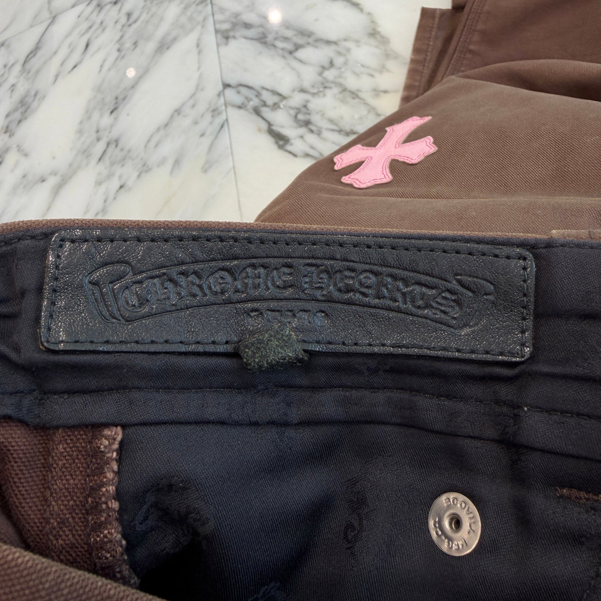 CHROME HEARTS Cross Leather Patch Carpenter Cross Ball Button Cotton Pants Size 34 クロムハーツ クロスレザーパッチ カーペンター クロスボールボタン コットンパンツ サイズ34