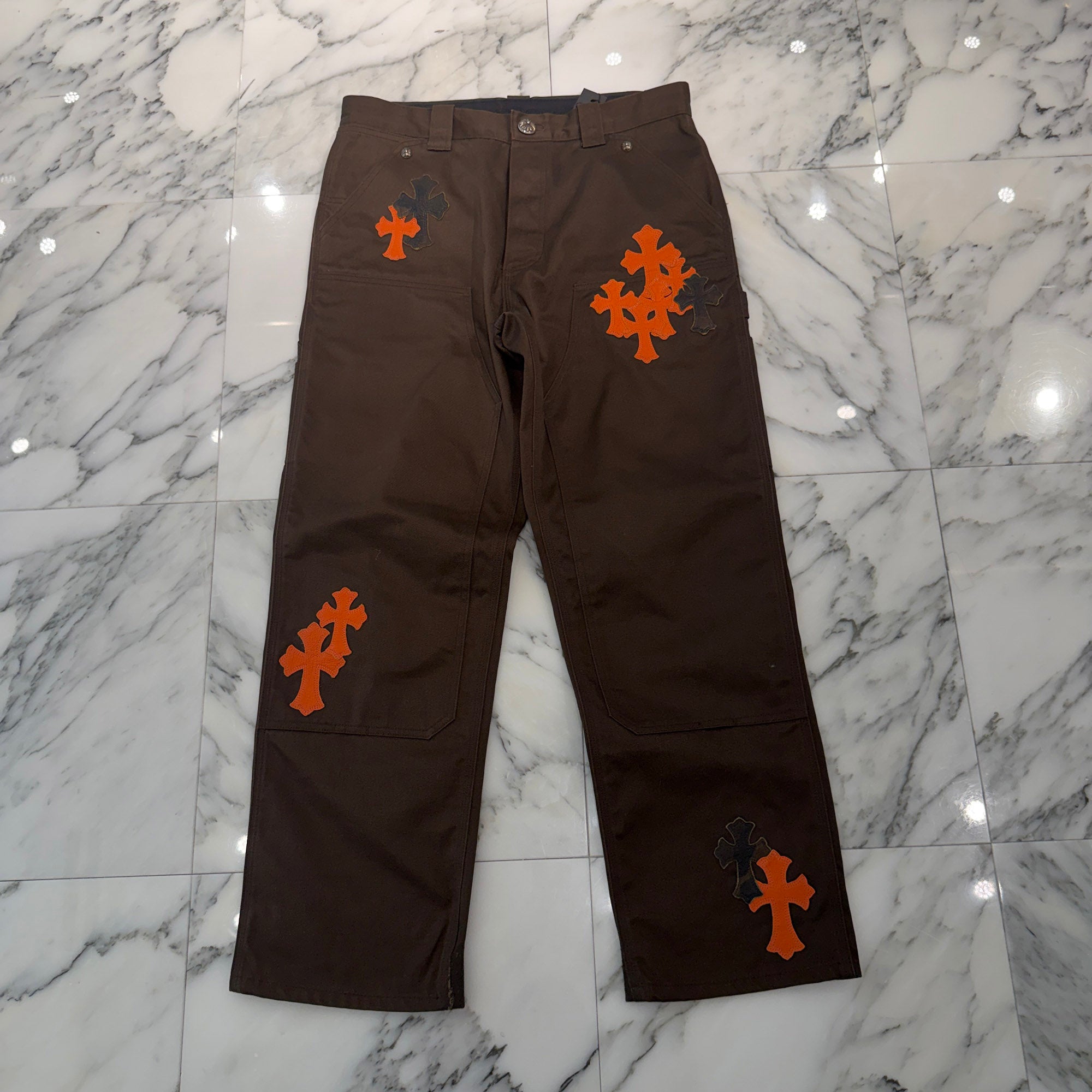 CHROME HEARTS Multi Leather Patch Carpenter Cross Ball Button Chino Pants Size 33 クロムハーツ マルチレザーパッチ カーペンター クロスボールボタン チノパンツ サイズ33