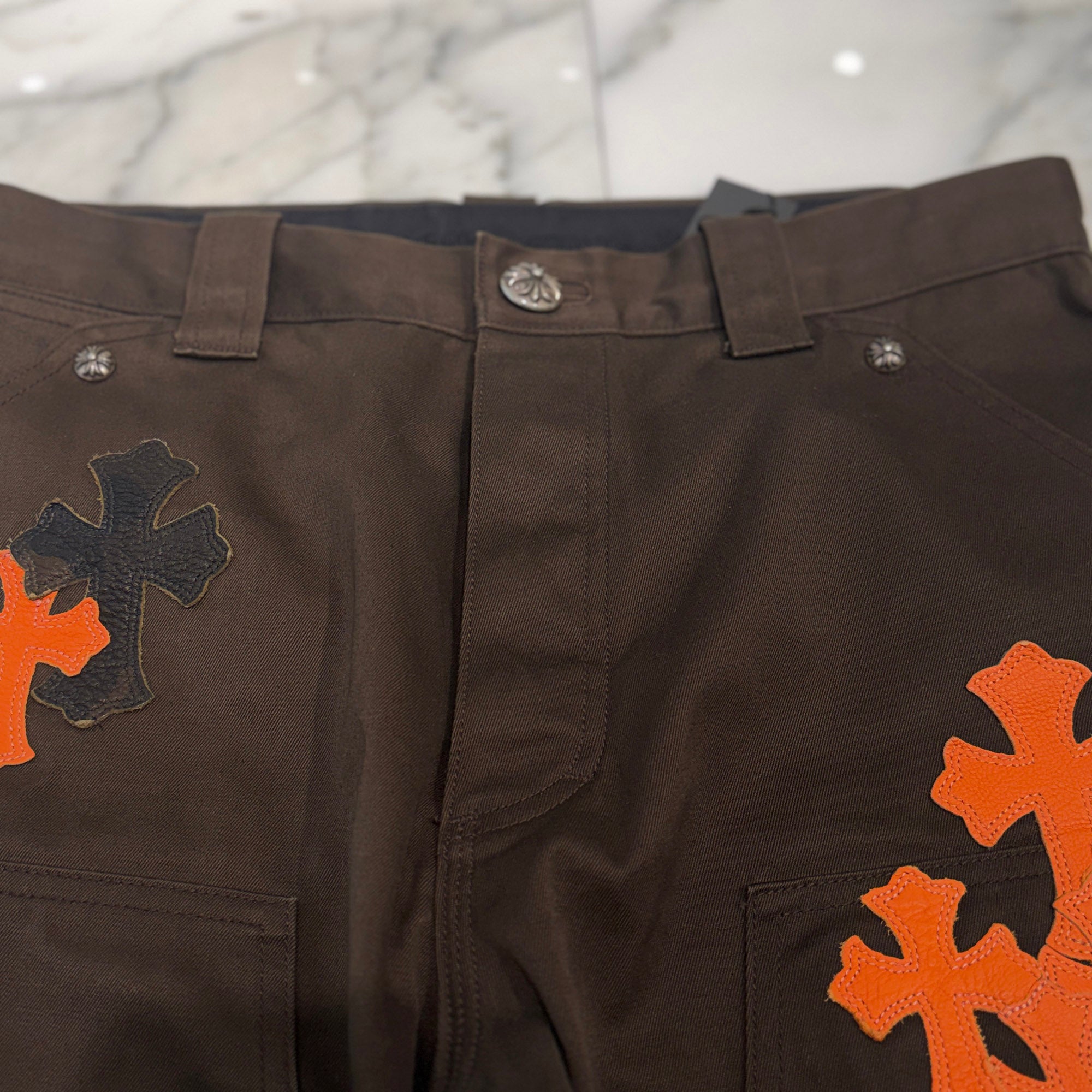 CHROME HEARTS Multi Leather Patch Carpenter Cross Ball Button Chino Pants Size 33 クロムハーツ マルチレザーパッチ カーペンター クロスボールボタン チノパンツ サイズ33