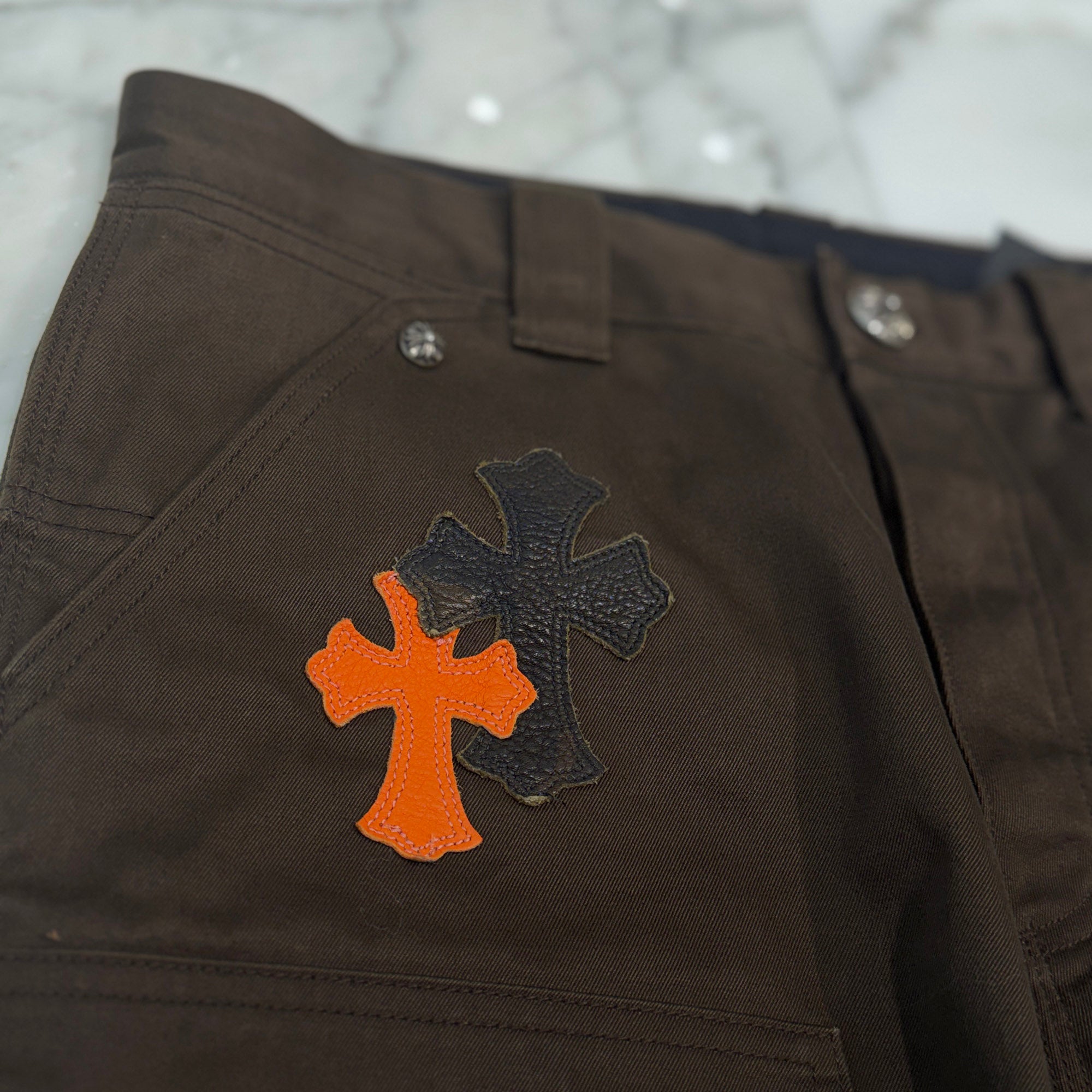 CHROME HEARTS Multi Leather Patch Carpenter Cross Ball Button Chino Pants Size 33 クロムハーツ マルチレザーパッチ カーペンター クロスボールボタン チノパンツ サイズ33