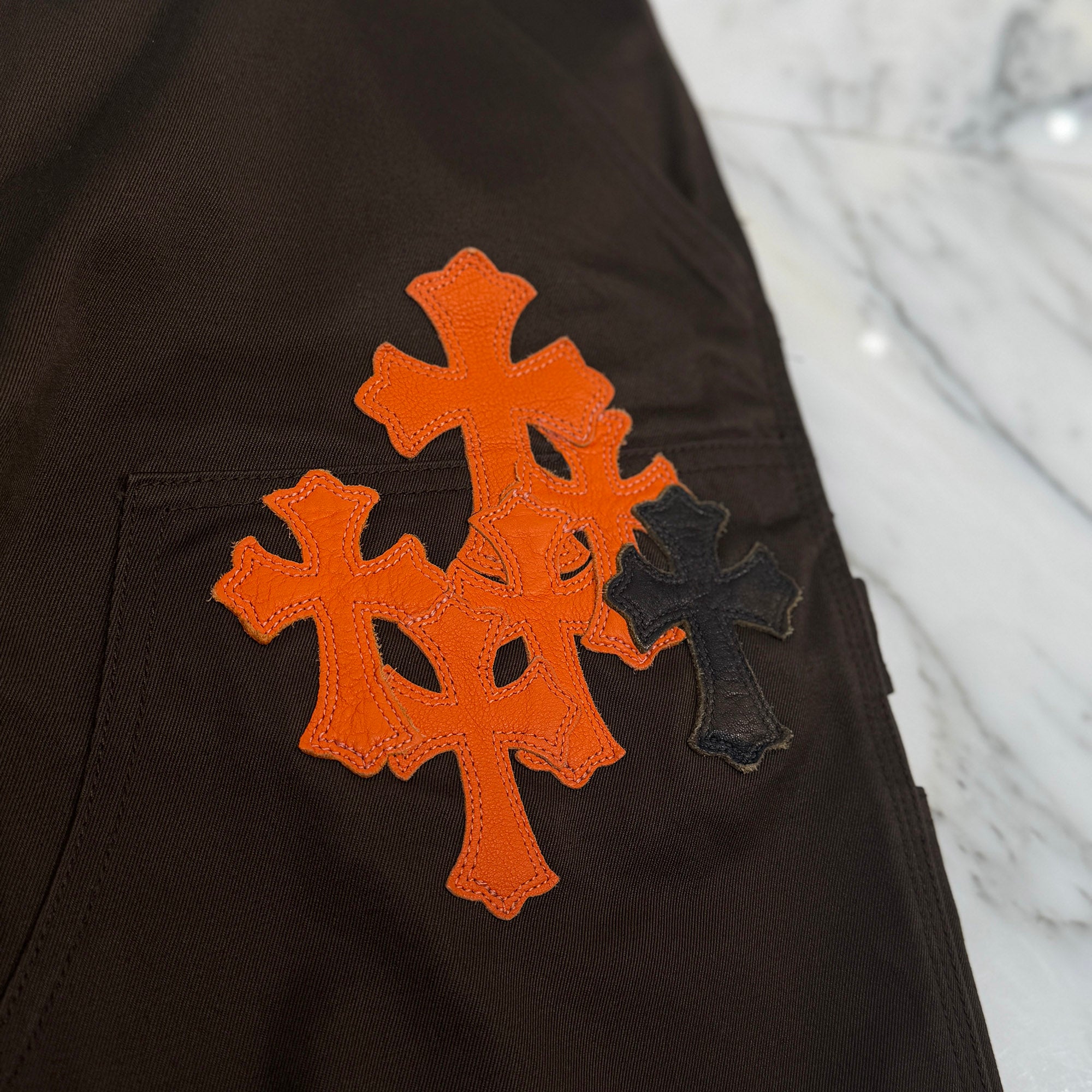 CHROME HEARTS Multi Leather Patch Carpenter Cross Ball Button Chino Pants Size 33 クロムハーツ マルチレザーパッチ カーペンター クロスボールボタン チノパンツ サイズ33