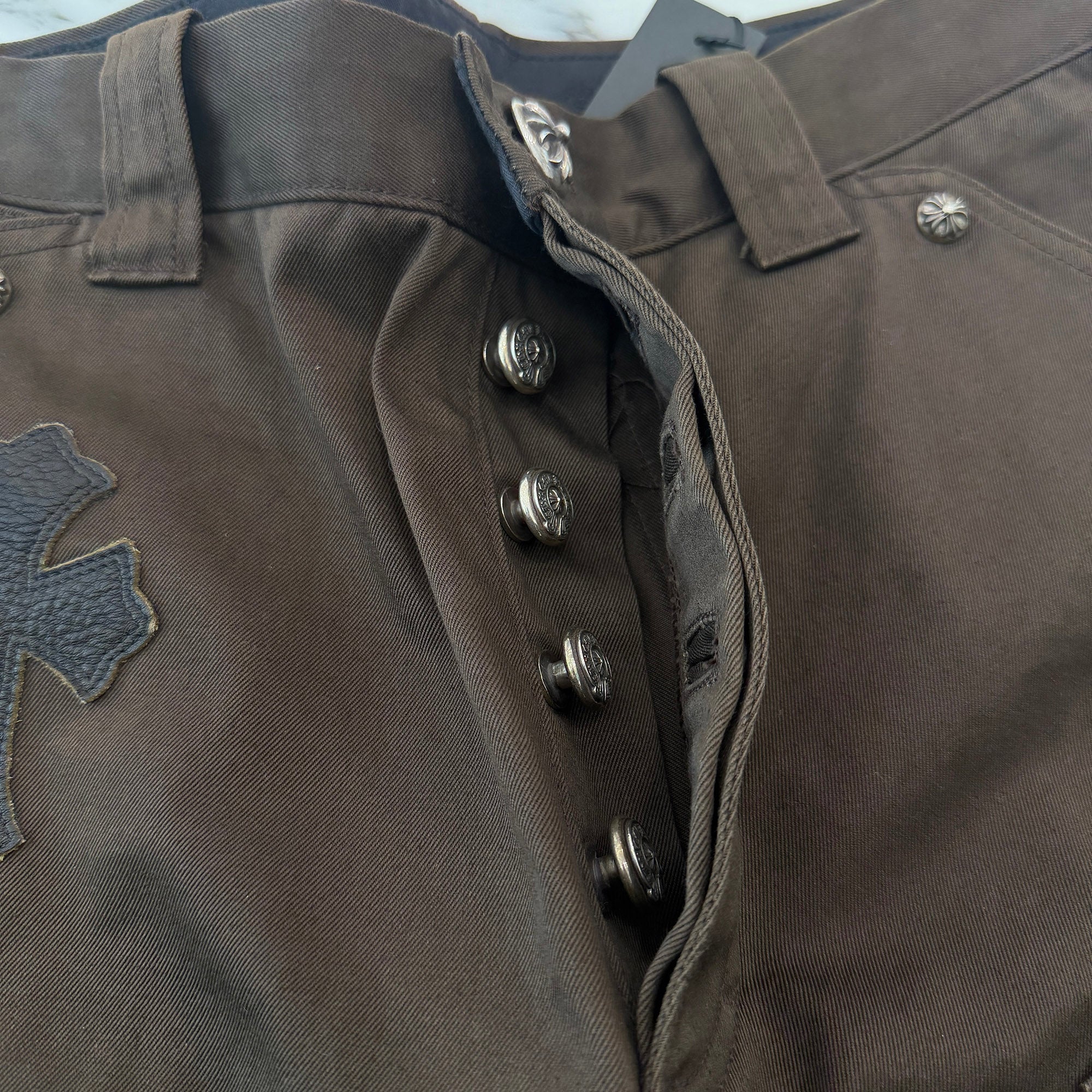 CHROME HEARTS Multi Leather Patch Carpenter Cross Ball Button Chino Pants Size 33 クロムハーツ マルチレザーパッチ カーペンター クロスボールボタン チノパンツ サイズ33