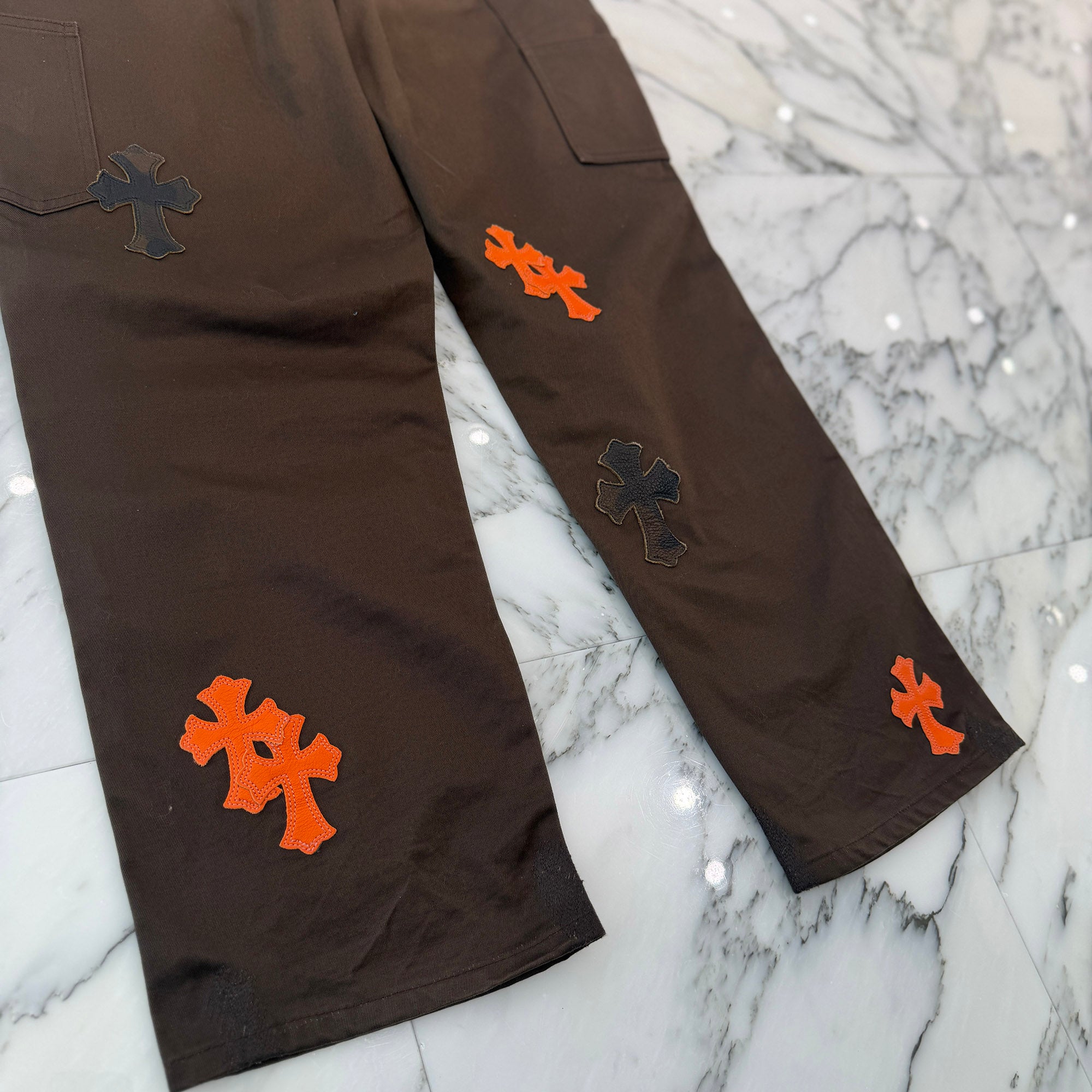 CHROME HEARTS Multi Leather Patch Carpenter Cross Ball Button Chino Pants Size 33 クロムハーツ マルチレザーパッチ カーペンター クロスボールボタン チノパンツ サイズ33