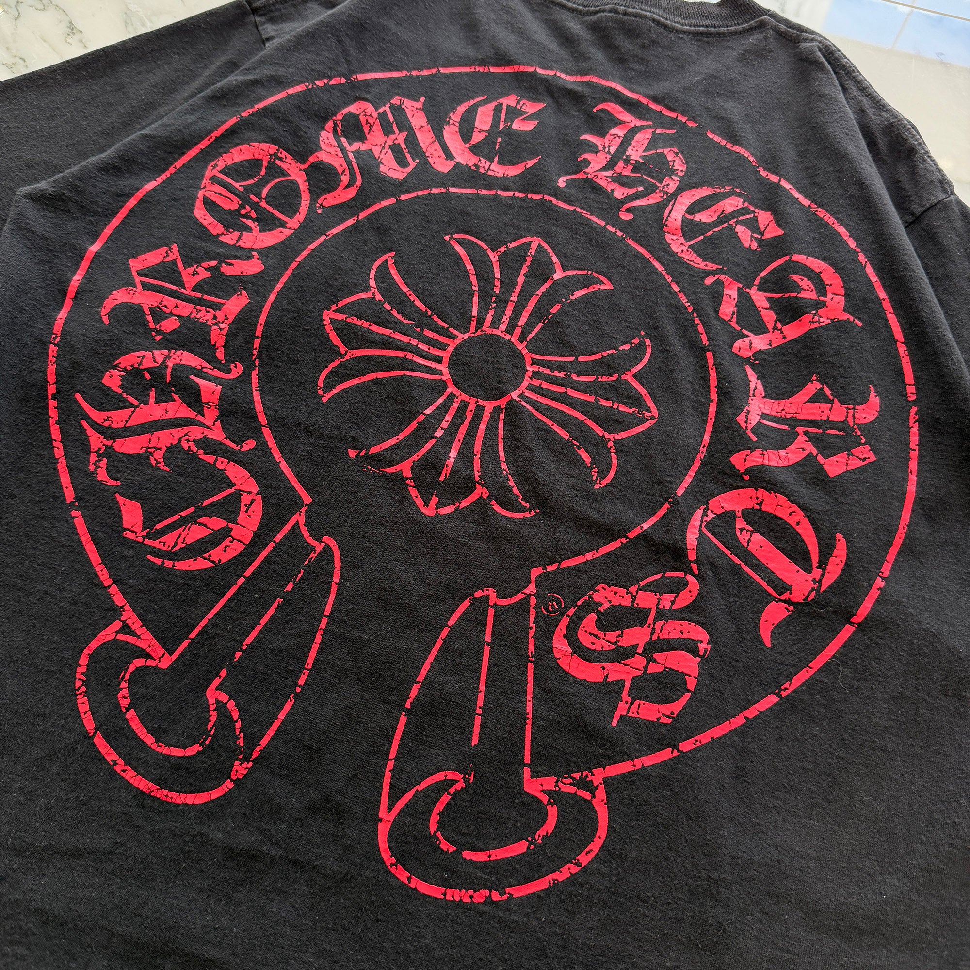 CHROME HEARTS CH Plus Scroll Red Horseshoe Tee Size L クロムハーツ CHプラス スクロール レッド ホースシュー Tシャツ サイズL
