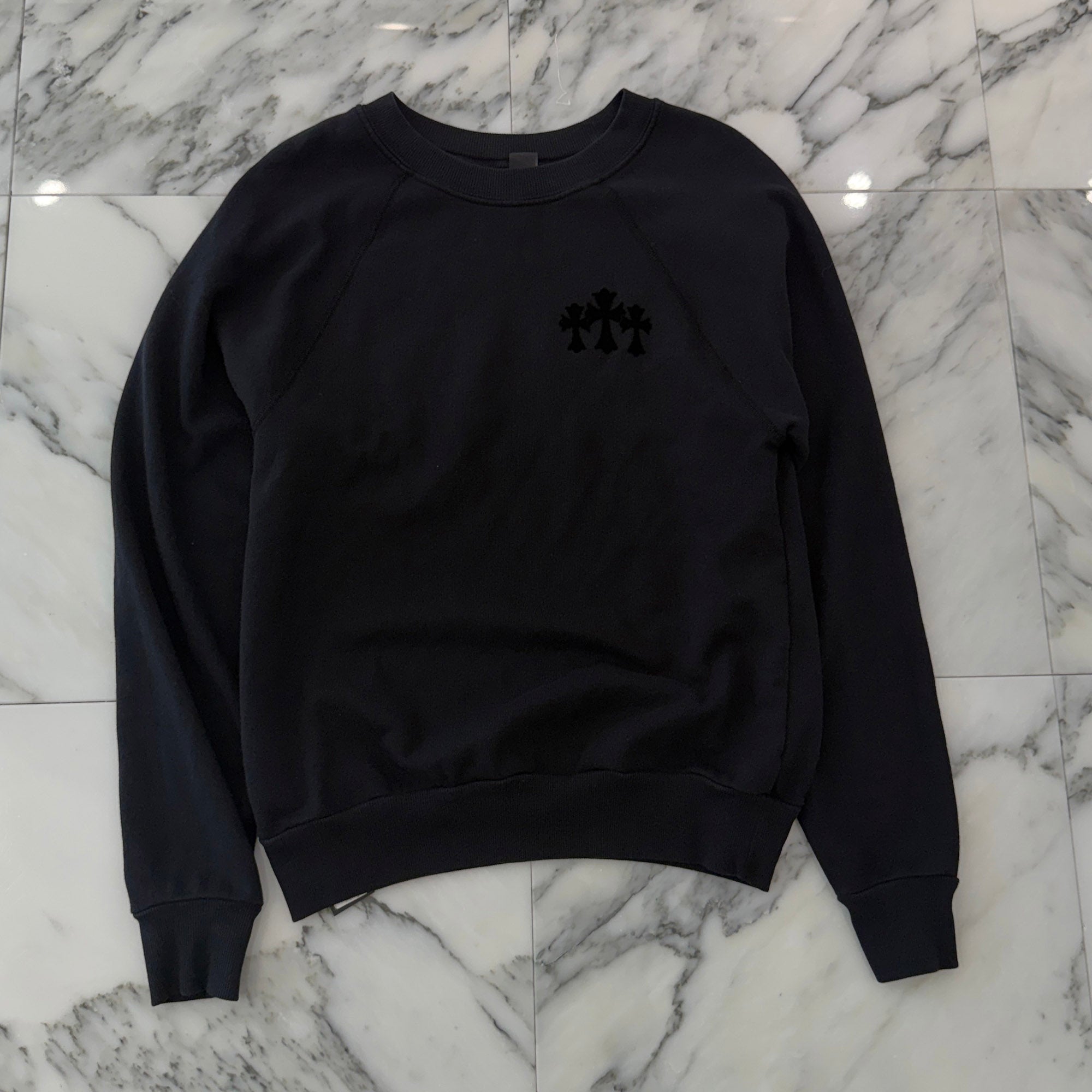 CHROME HEARTS Y NOT Cemetery Cross Flock Patch Sweat Shirt Size S クロムハーツ ワイノット セメタリークロス フロッキーパッチ スウェットシャツ サイズS