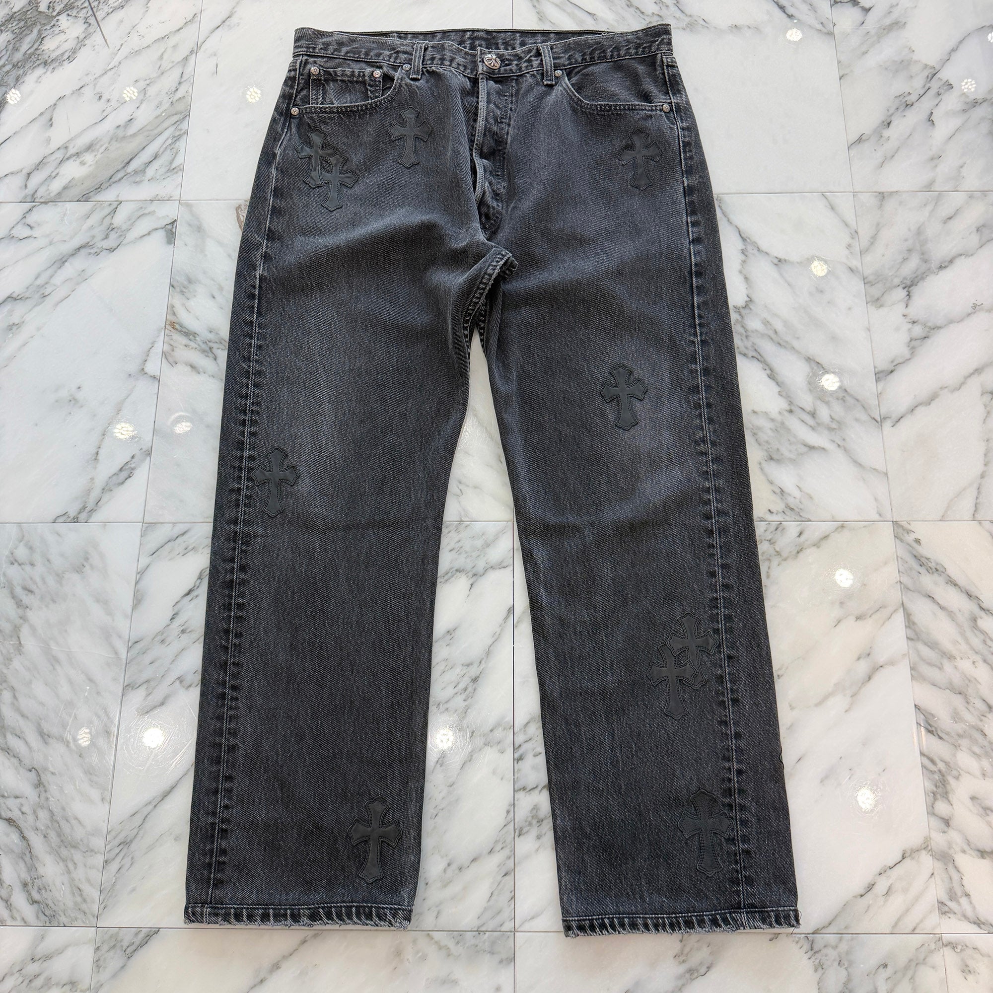 CHROME HEARTS × Levi's 501 VNTG Leather Cross Patch Denim Pants Size 36 クロムハーツ × リーバイス 501 ヴィンテージ レザークロスパッチ デニムパンツ サイズ36