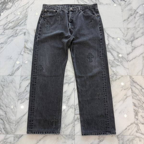 CHROME HEARTS × Levi's 501 VNTG Leather Cross Patch Denim Pants Size 36 クロムハーツ × リーバイス 501 ヴィンテージ レザークロスパッチ デニムパンツ サイズ36