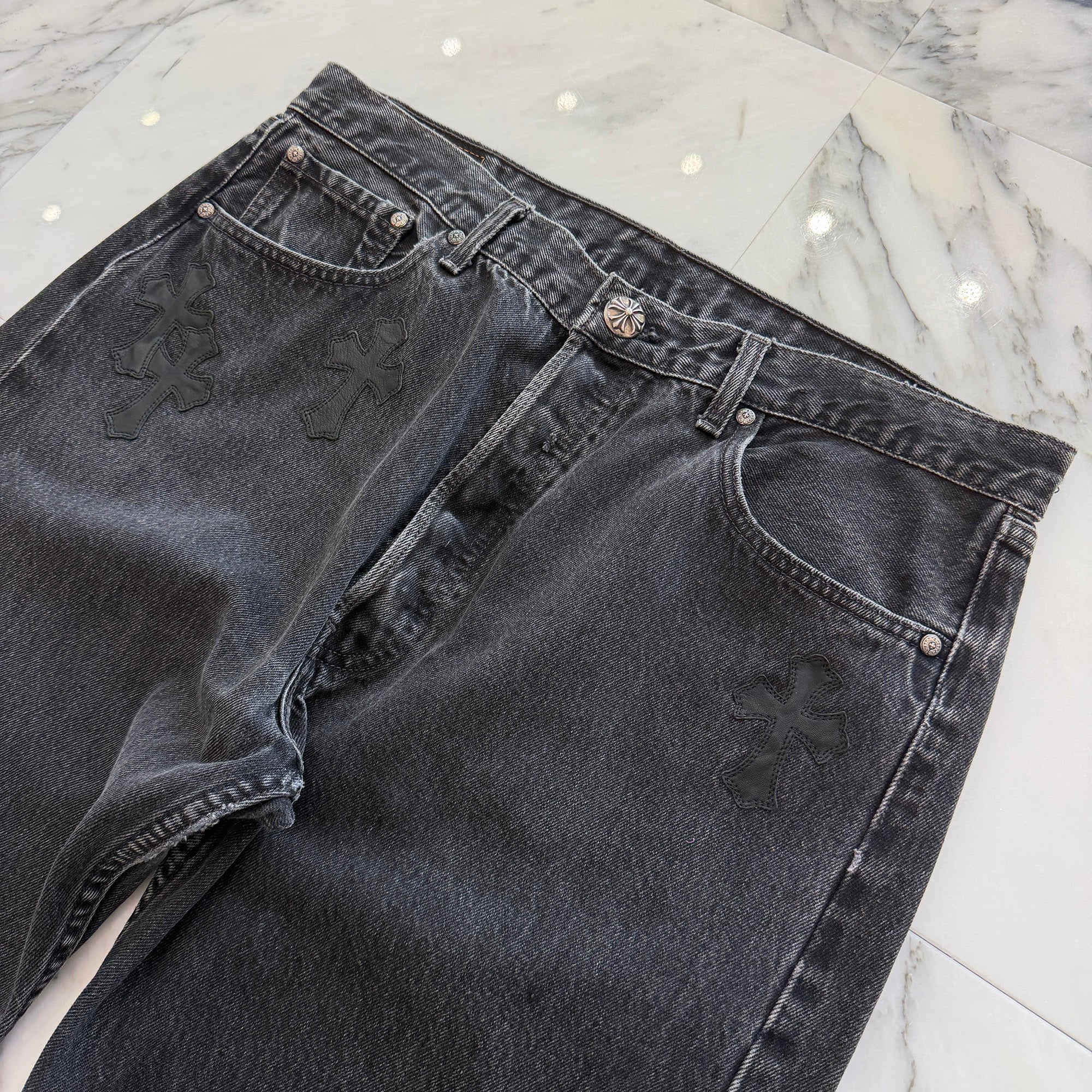 CHROME HEARTS × Levi's 501 VNTG Leather Cross Patch Denim Pants Size 36 クロムハーツ × リーバイス 501 ヴィンテージ レザークロスパッチ デニムパンツ サイズ36