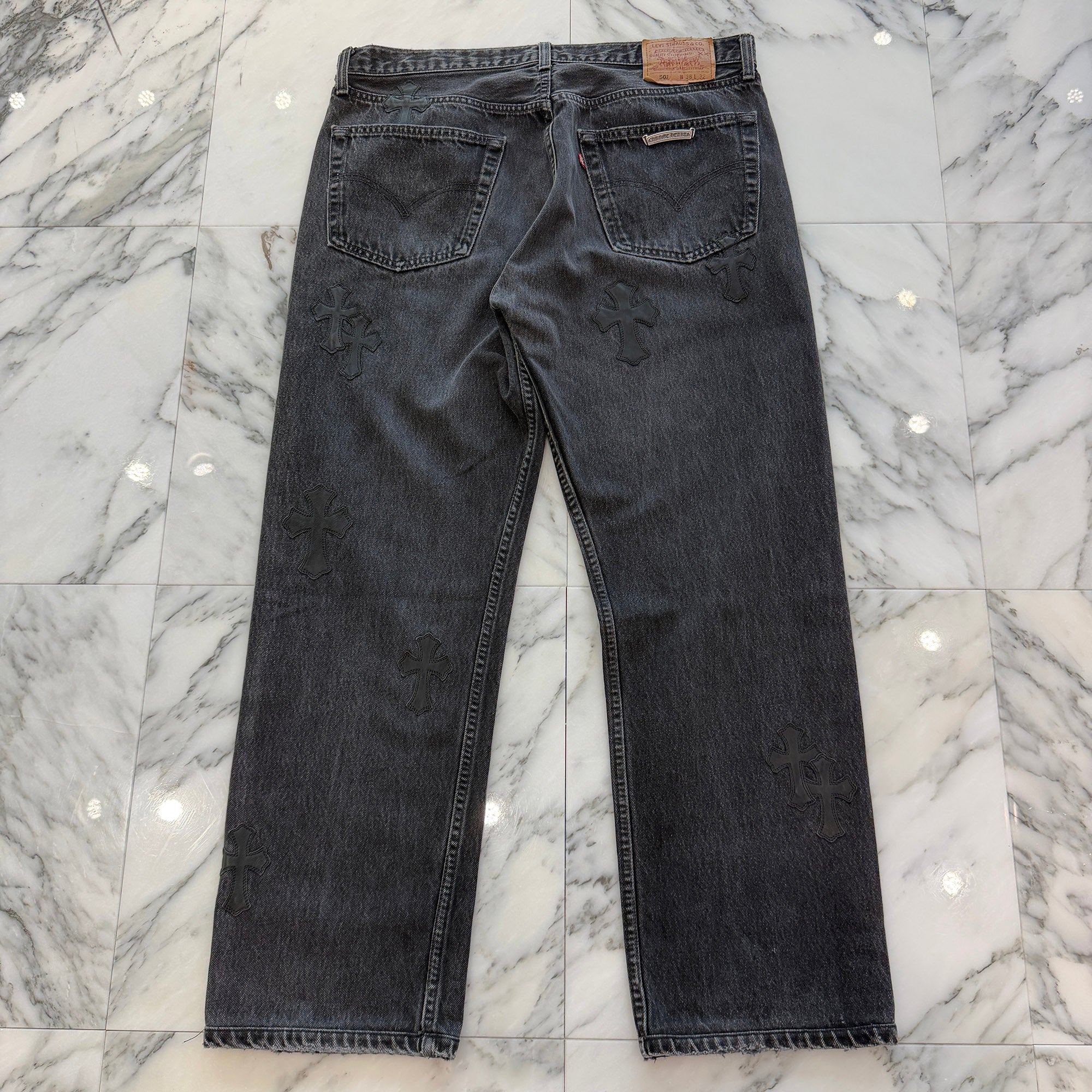 CHROME HEARTS × Levi's 501 VNTG Leather Cross Patch Denim Pants Size 36 クロムハーツ × リーバイス 501 ヴィンテージ レザークロスパッチ デニムパンツ サイズ36