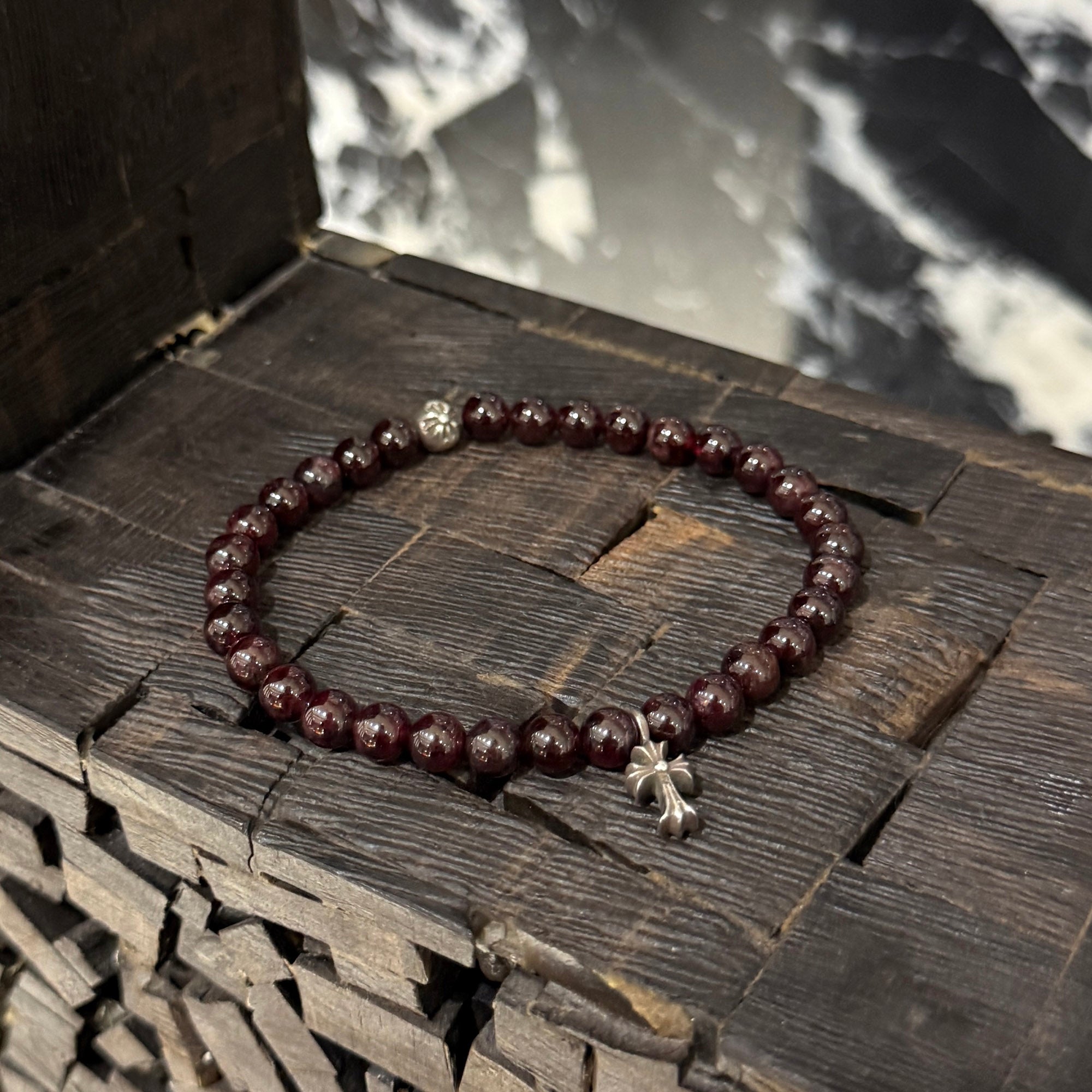 CHROME HEARTS Stack CH Cross Charm Beads Bracelet 6mm クロムハーツ スタックCHクロス チャーム ビーズブレスレット 6mm