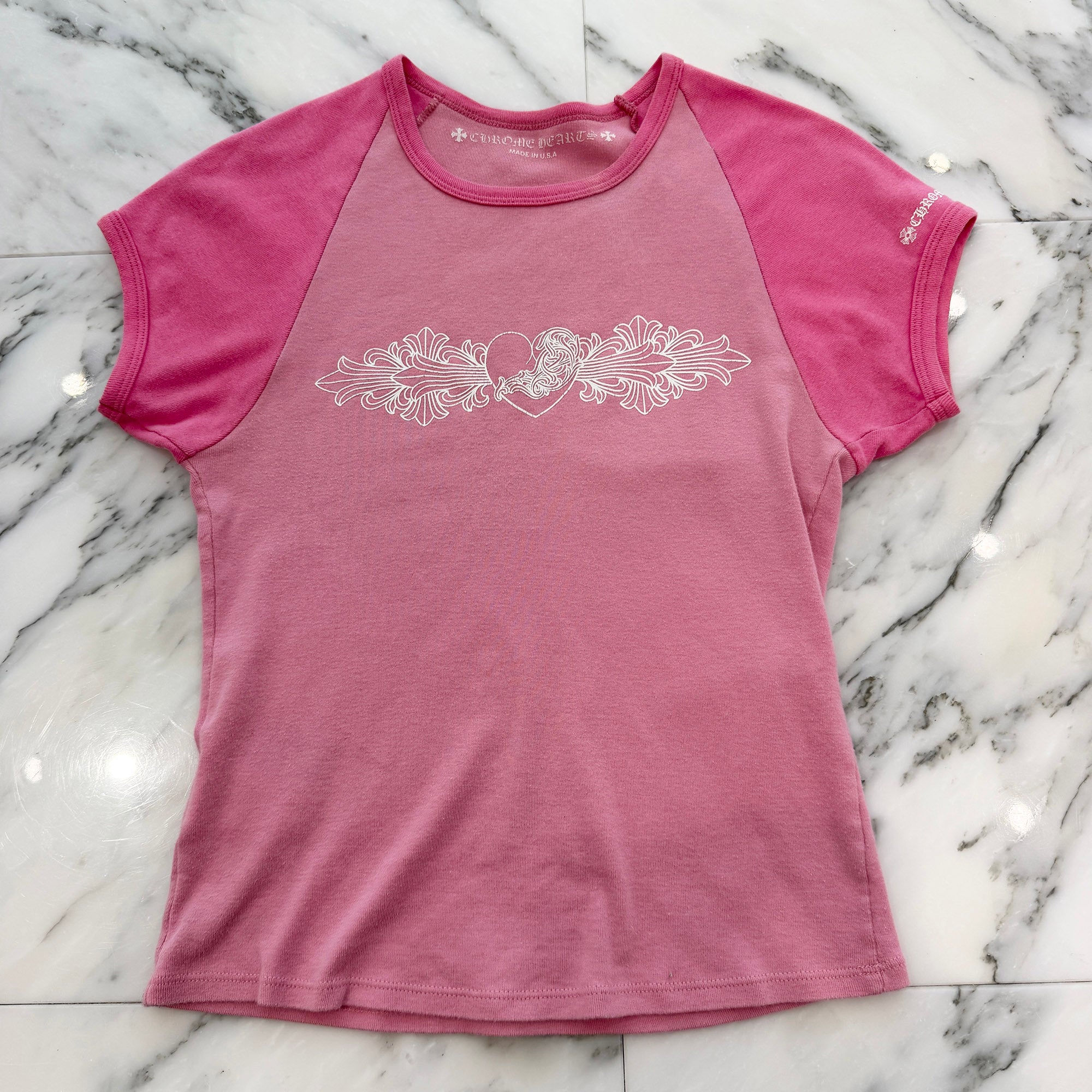 CHROME HEARTS Floral Cross Viny Heart Print Raglan Tee Size L クロムハーツ フローラルクロス ヴィニーハートプリント ラグランTシャツ サイズL