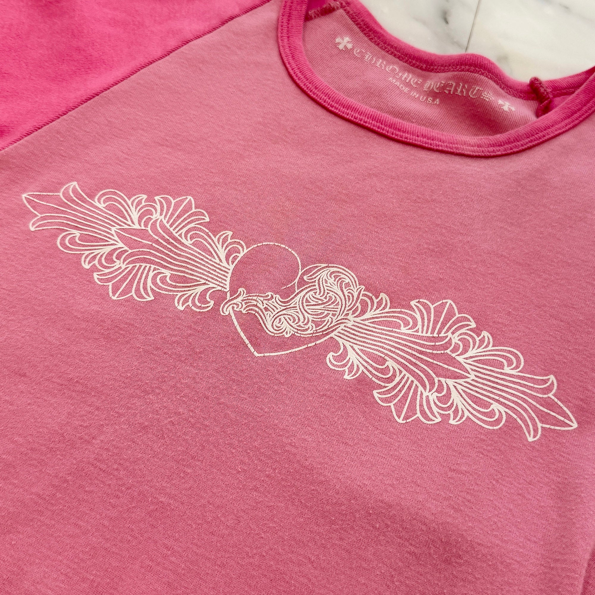 CHROME HEARTS Floral Cross Viny Heart Print Raglan Tee Size L クロムハーツ フローラルクロス ヴィニーハートプリント ラグランTシャツ サイズL