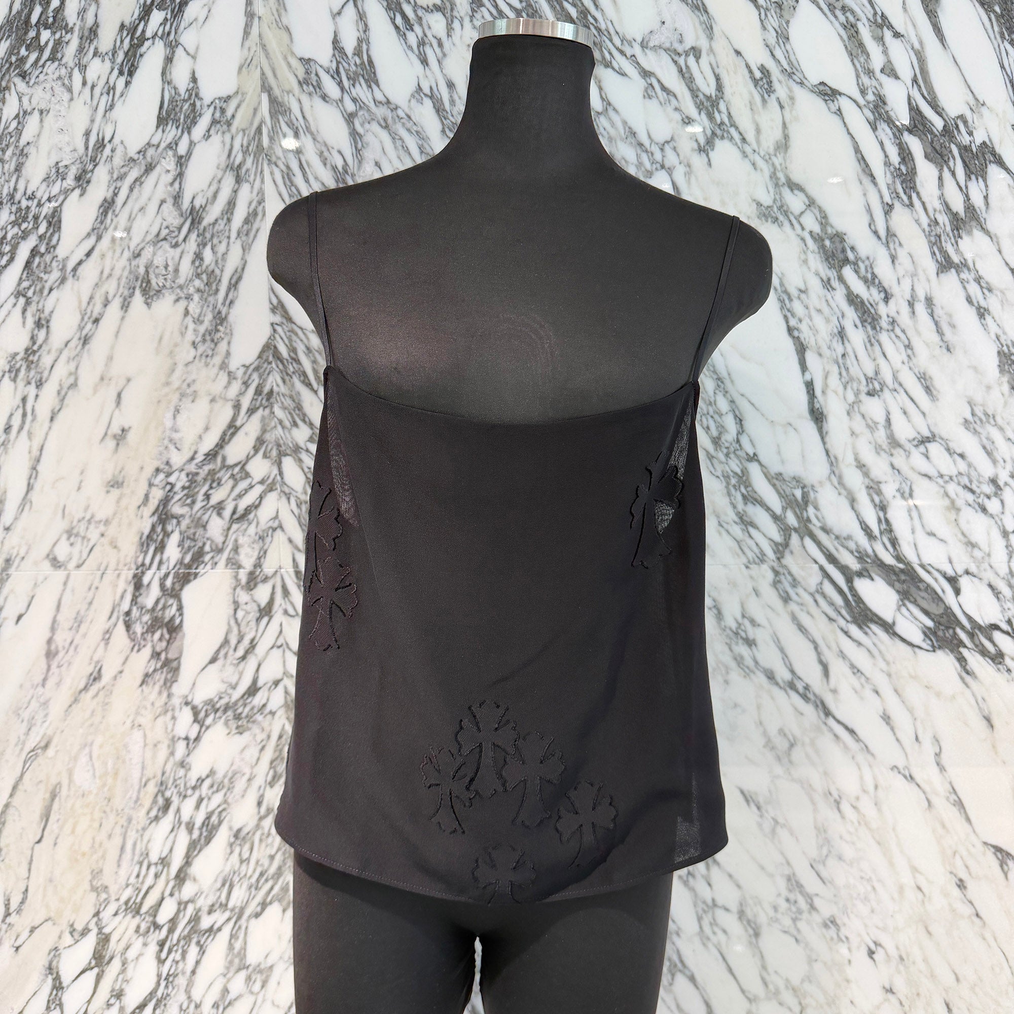 CHROME HEARTS Y NOT Cemetery Cross Back Open Silk Sheer Camisole Top Size M クロムハーツ ワイノット セメタリークロス バックオープン シルクシアー キャミソールトップ サイズＭ