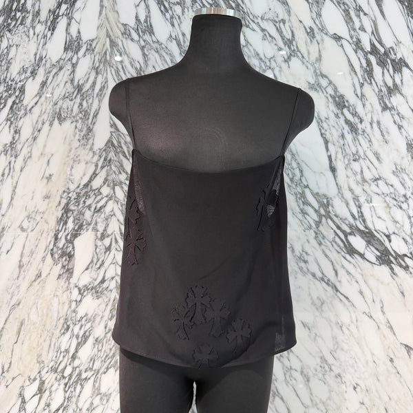 CHROME HEARTS Y NOT Cemetery Cross Back Open Silk Sheer Camisole Top Size M クロムハーツ ワイノット セメタリークロス バックオープン シルクシアー キャミソールトップ サイズＭ