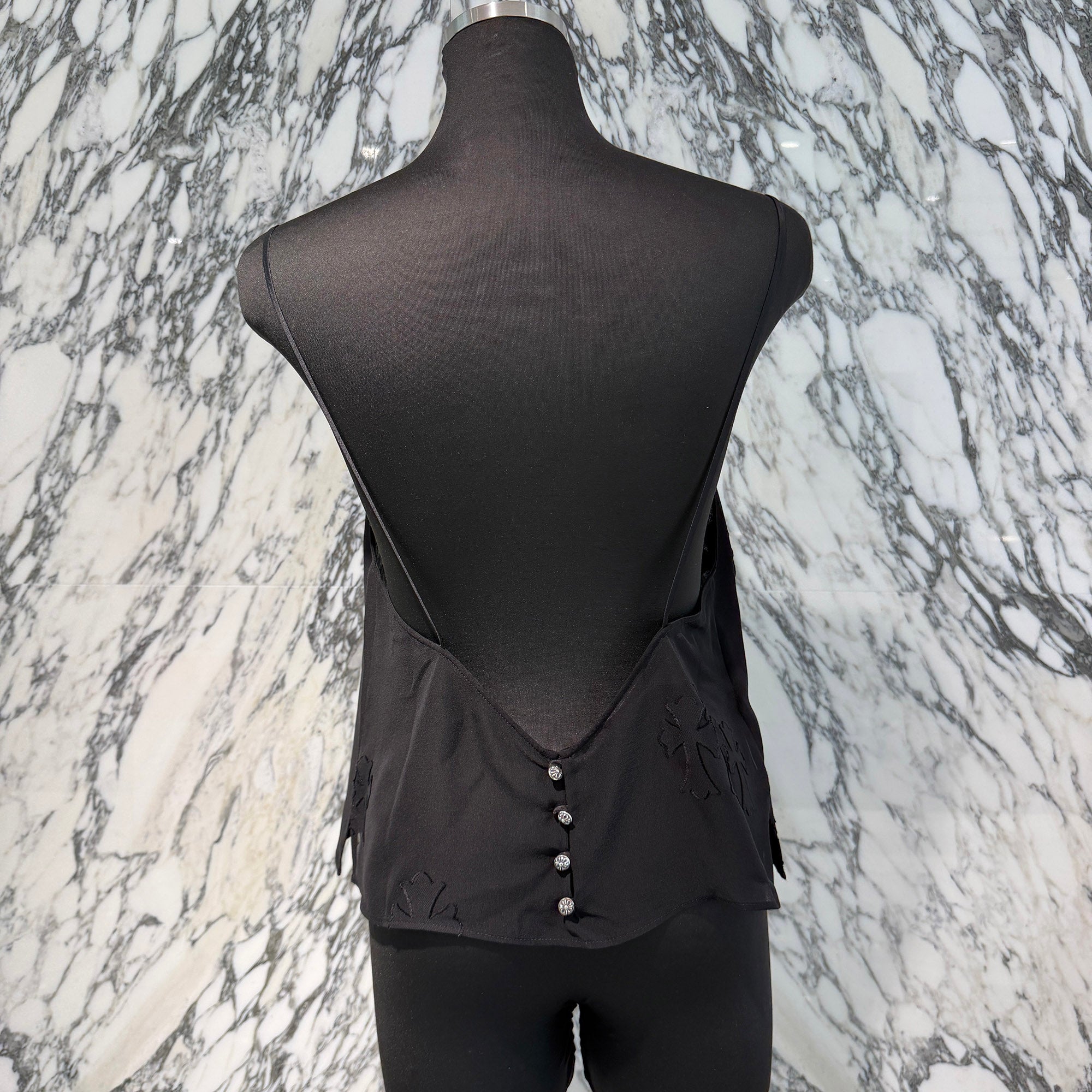 CHROME HEARTS Y NOT Cemetery Cross Back Open Silk Sheer Camisole Top Size M クロムハーツ ワイノット セメタリークロス バックオープン シルクシアー キャミソールトップ サイズＭ