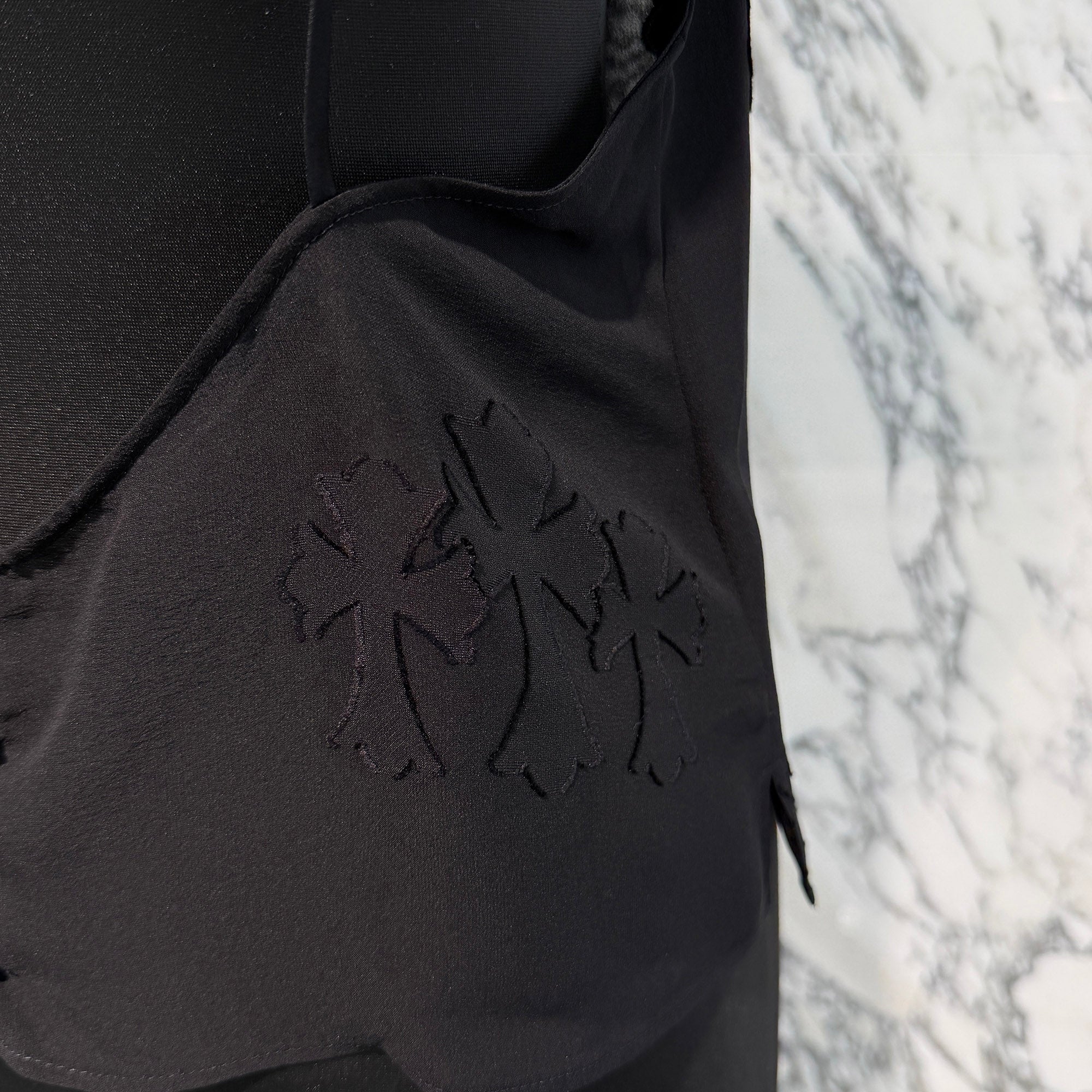 CHROME HEARTS Y NOT Cemetery Cross Back Open Silk Sheer Camisole Top Size M クロムハーツ ワイノット セメタリークロス バックオープン シルクシアー キャミソールトップ サイズＭ